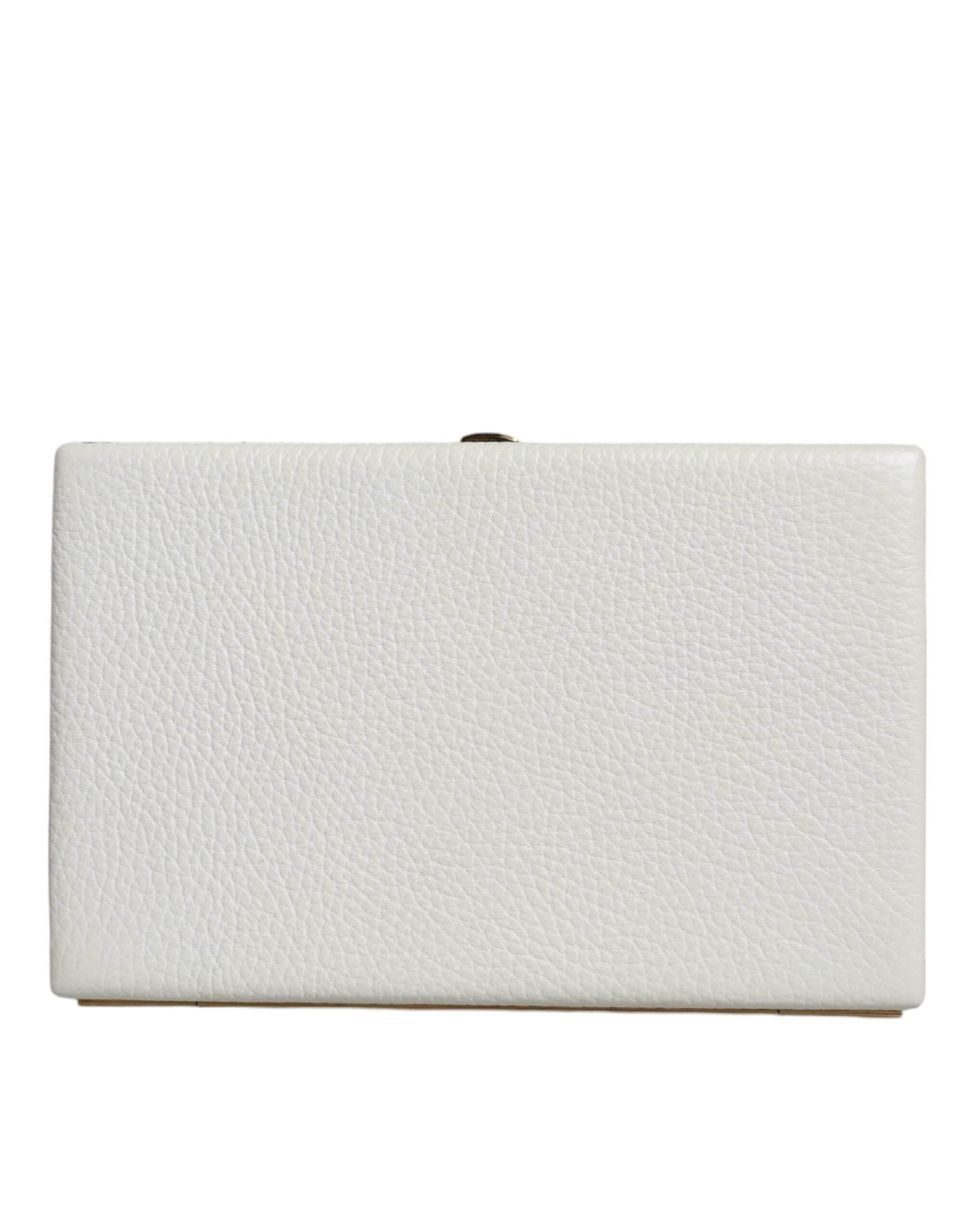 Dolce & Gabbana White Leather Gold Frame Clutch Evening Party Purse Bag - Hilstor