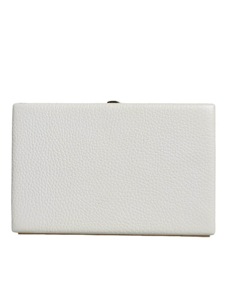 Dolce & Gabbana White Leather Gold Frame Clutch Evening Party Purse Bag - Hilstor