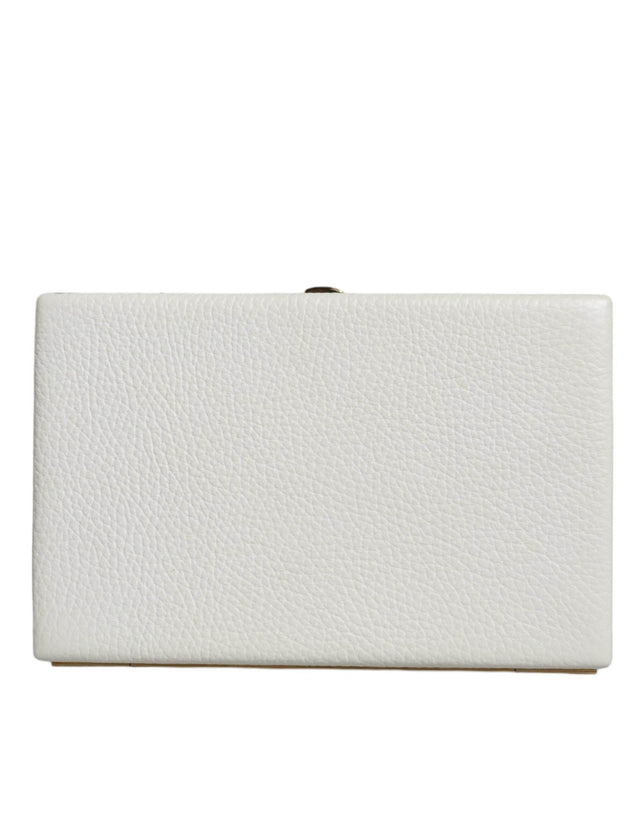 Dolce & Gabbana White Leather Gold Frame Clutch Evening Party Purse Bag - Hilstor