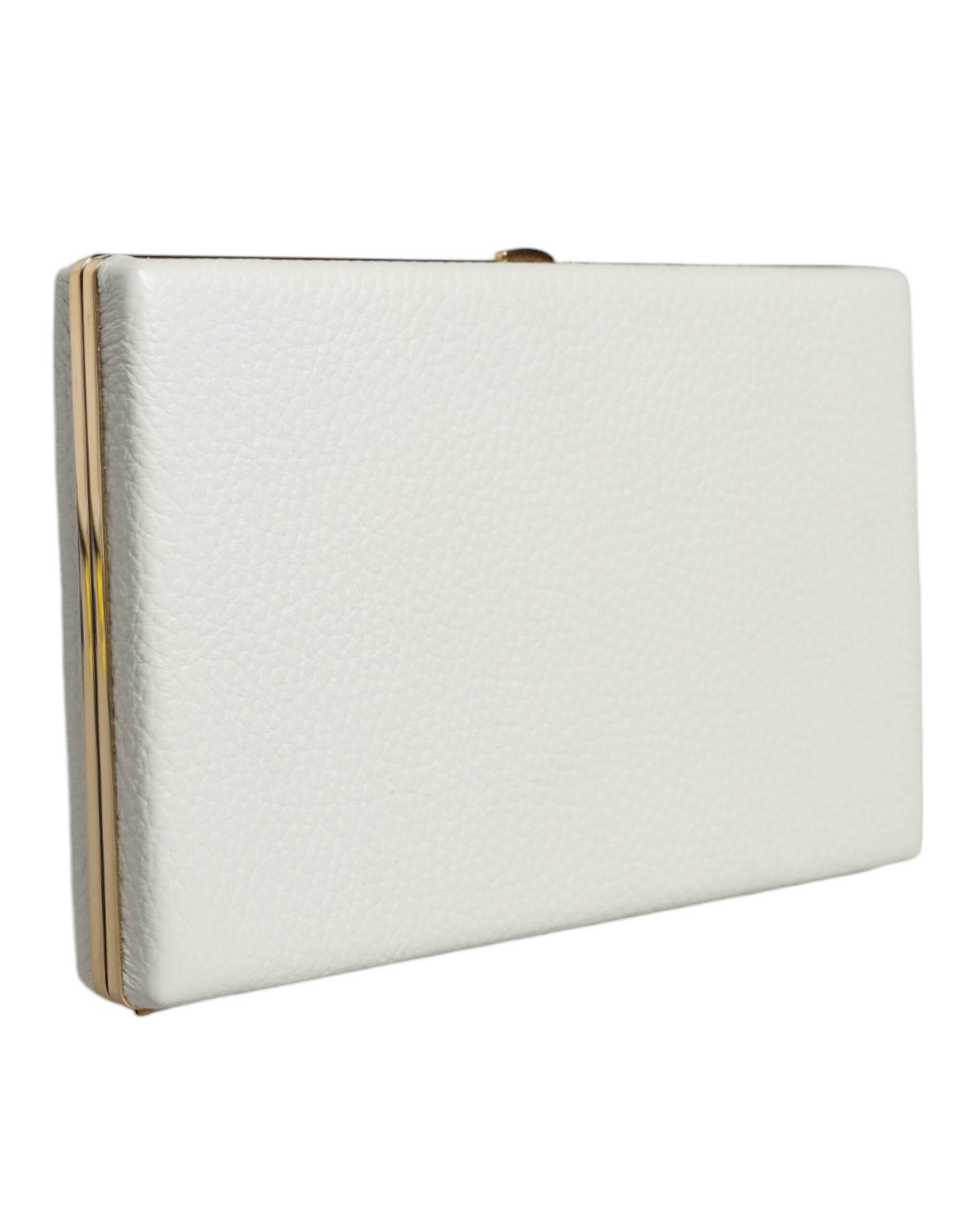 Dolce & Gabbana White Leather Gold Frame Clutch Evening Party Purse Bag - Hilstor