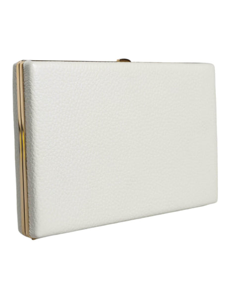 Dolce & Gabbana White Leather Gold Frame Clutch Evening Party Purse Bag - Hilstor