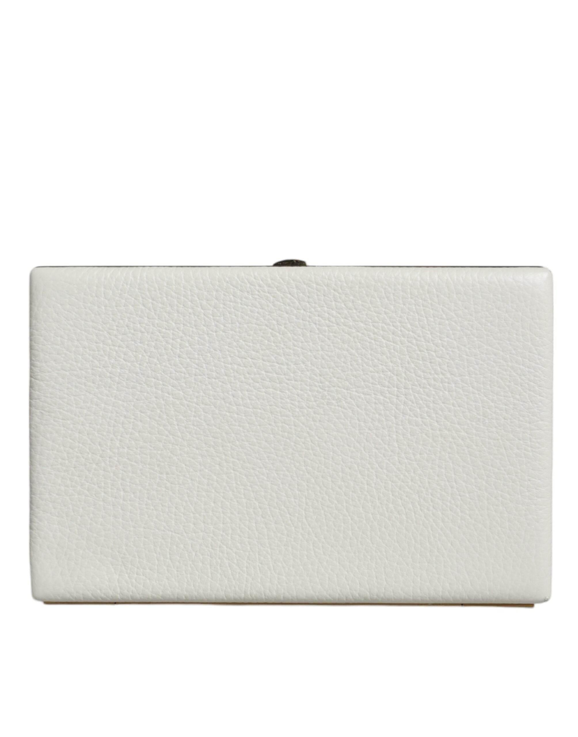 Dolce & Gabbana White Leather Gold Frame Clutch Evening Party Purse Bag - Hilstor
