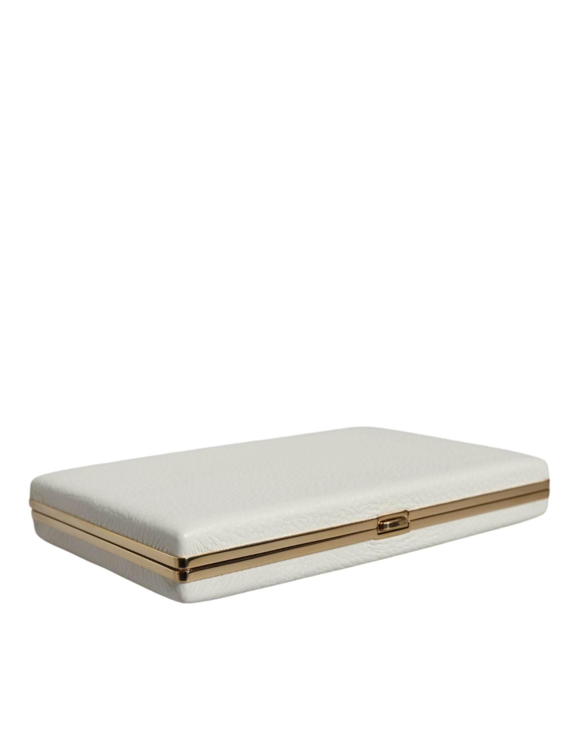Dolce & Gabbana White Leather Gold Frame Clutch Evening Party Purse Bag - Hilstor