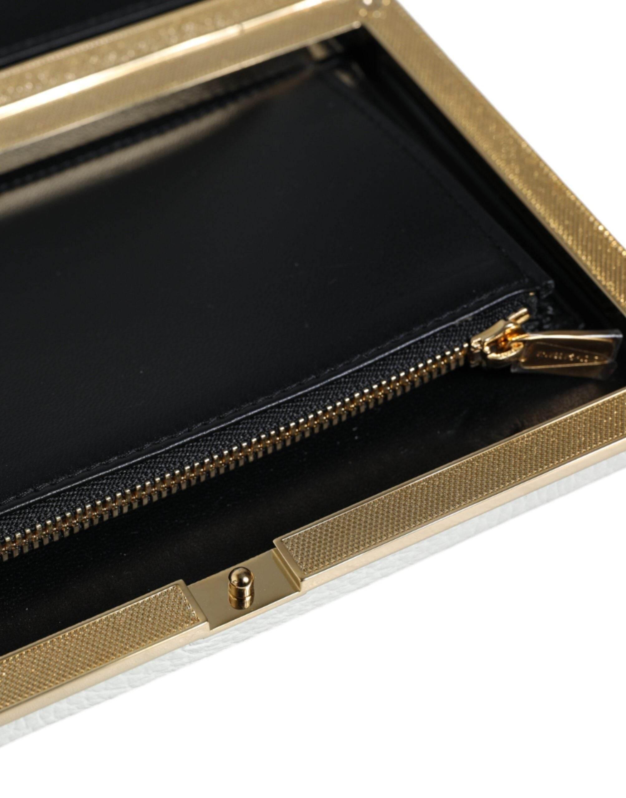 Dolce & Gabbana White Leather Gold Frame Clutch Evening Party Purse Bag - Hilstor