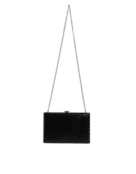 Dolce & Gabbana Black Leather Silver Frame Clutch Mini Crossbody Bag - Hilstor