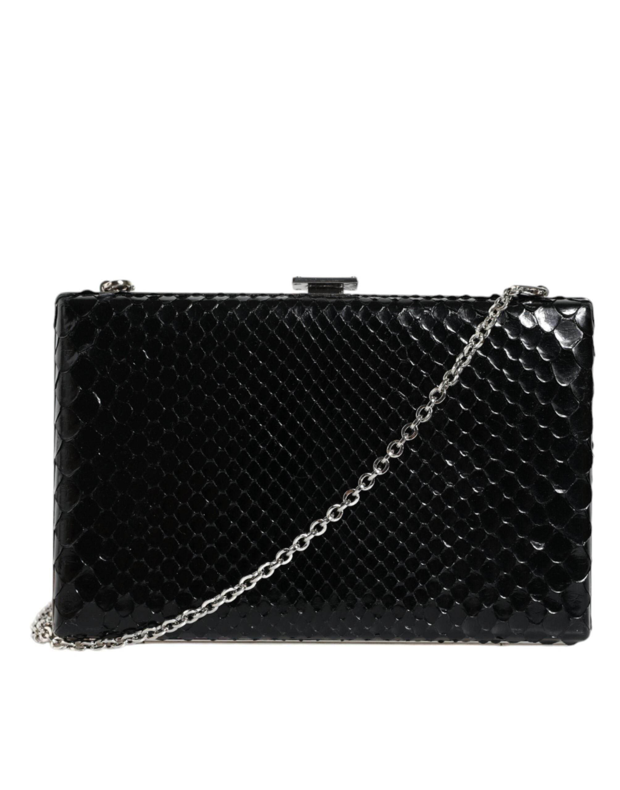 Dolce & Gabbana Black Leather Silver Frame Clutch Mini Crossbody Bag - Hilstor