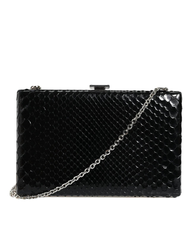 Dolce & Gabbana Black Leather Silver Frame Clutch Mini Crossbody Bag - Hilstor