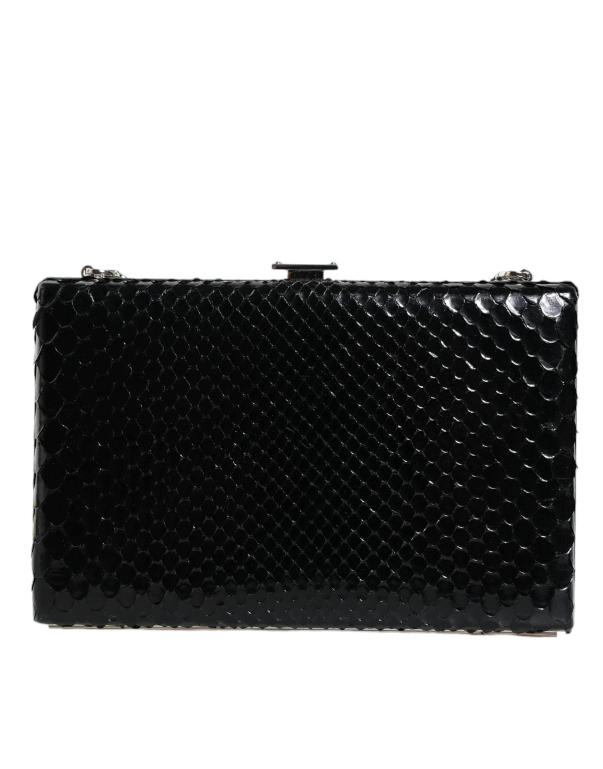 Dolce & Gabbana Black Leather Silver Frame Clutch Mini Crossbody Bag - Hilstor