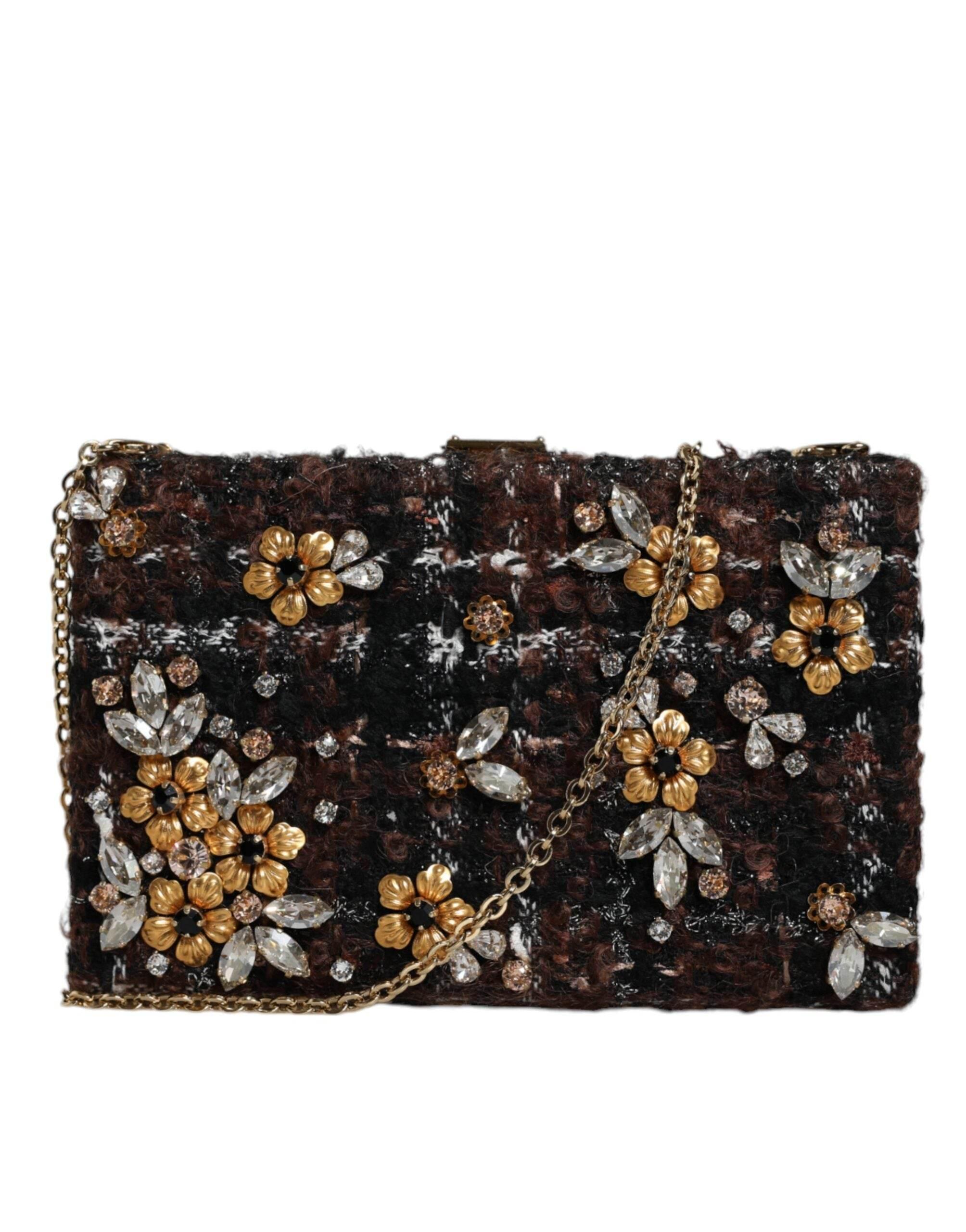 Dolce & Gabbana Multicolor Tweed Floral Clutch Evening Party Purse CrossBody Bag - Hilstor