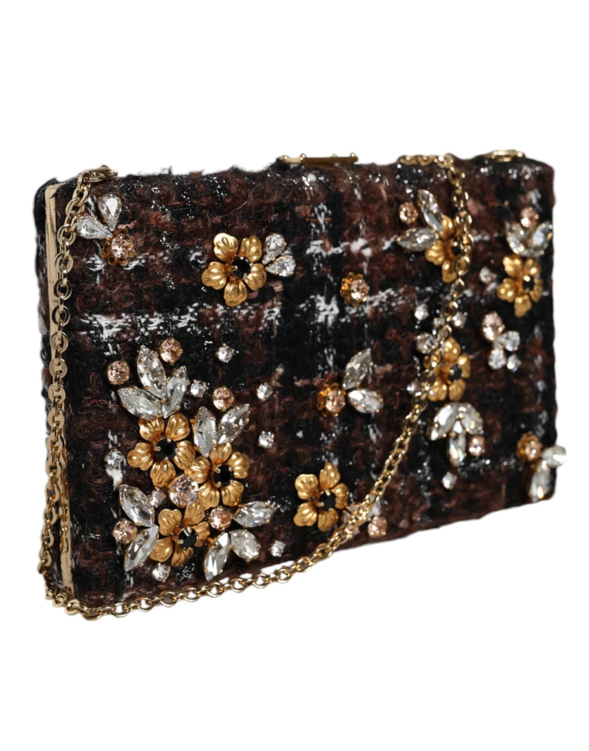 Dolce & Gabbana Multicolor Tweed Floral Clutch Evening Party Purse CrossBody Bag - Hilstor