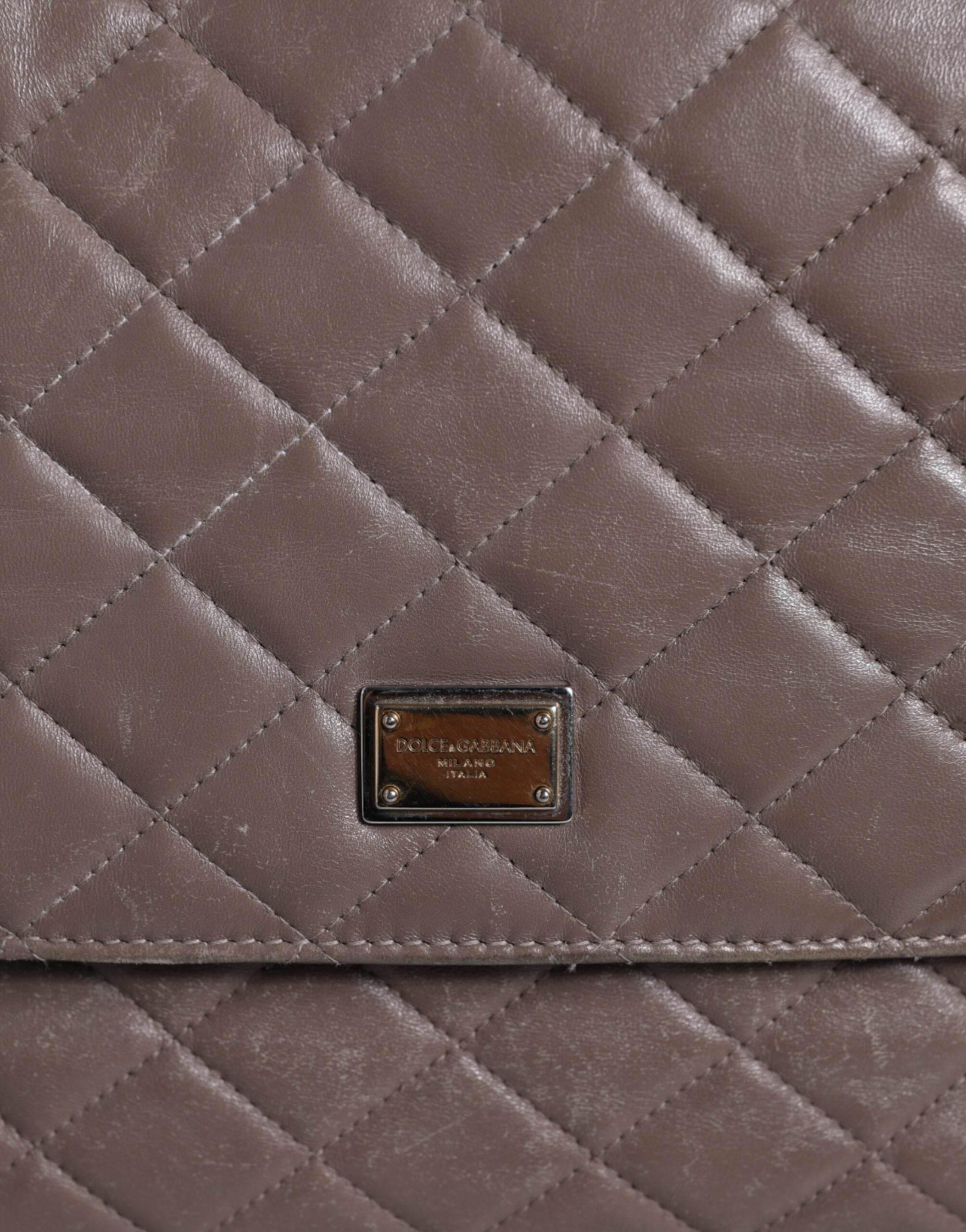 Dolce & Gabbana Brown Quilted Leather Shoulder Purse Satchel Bag - Hilstor