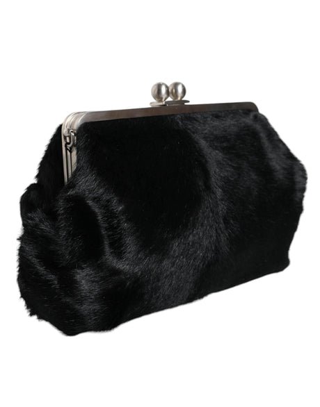 Dolce & Gabbana Black Fur Handbag Clutch Purse Pouch Bag - Hilstor
