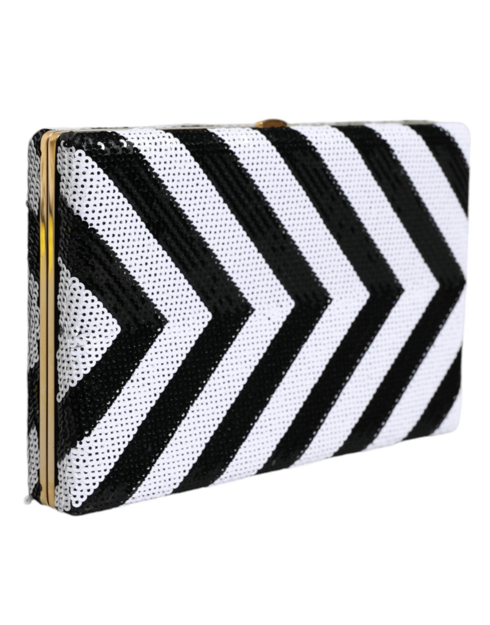 Dolce & Gabbana Black White Gold Frame Clutch Evening Party Purse Bag - Hilstor