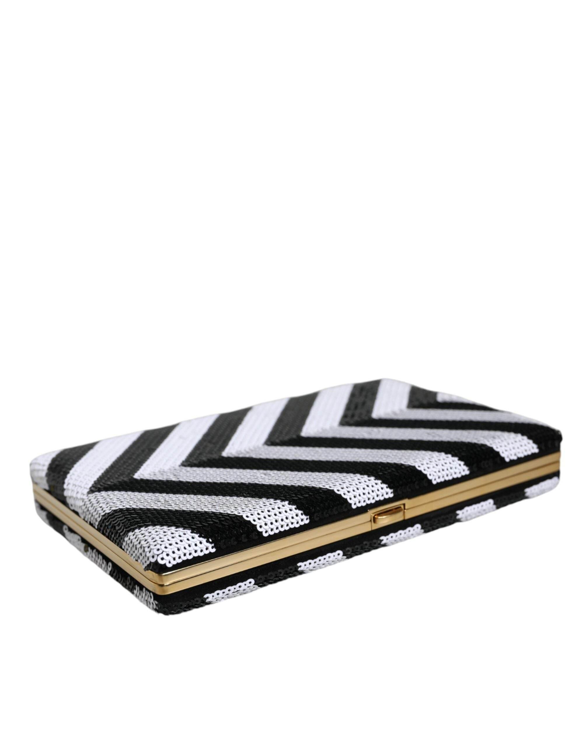 Dolce & Gabbana Black White Gold Frame Clutch Evening Party Purse Bag - Hilstor