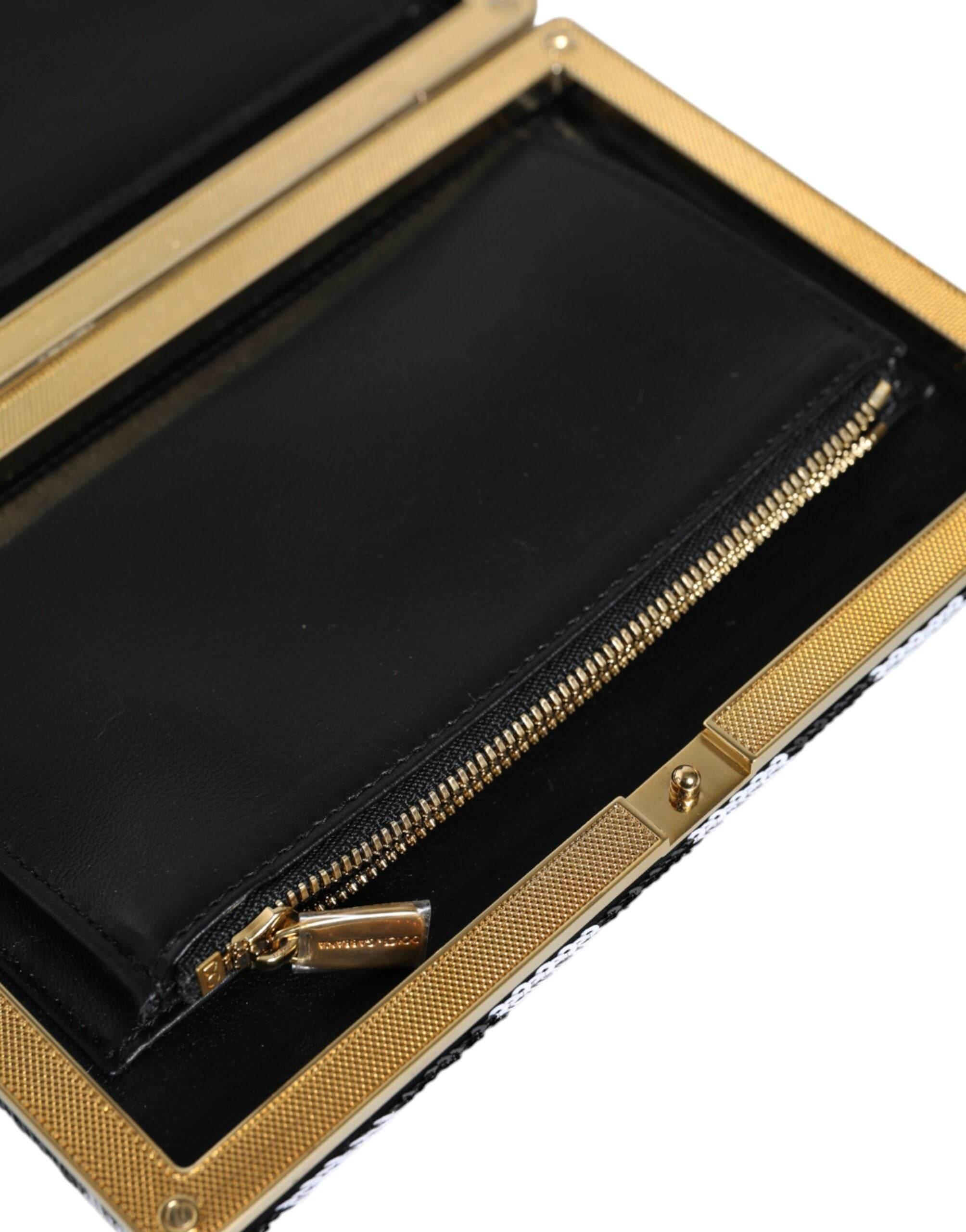 Dolce & Gabbana Black White Gold Frame Clutch Evening Party Purse Bag - Hilstor