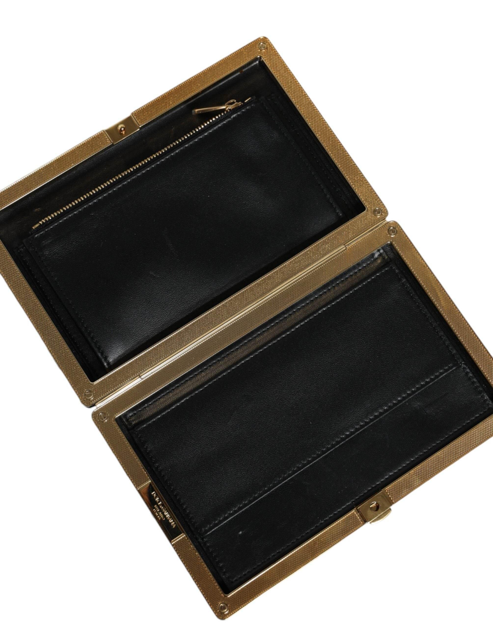 Dolce & Gabbana Black White Gold Frame Clutch Evening Party Purse Bag - Hilstor