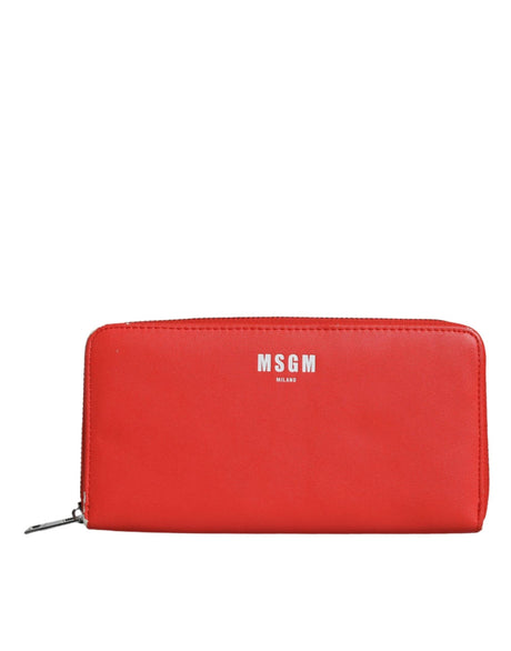 MSGM Red Leather Continental Zip Around Card Holder Bifold Clutch Wallet - Hilstor