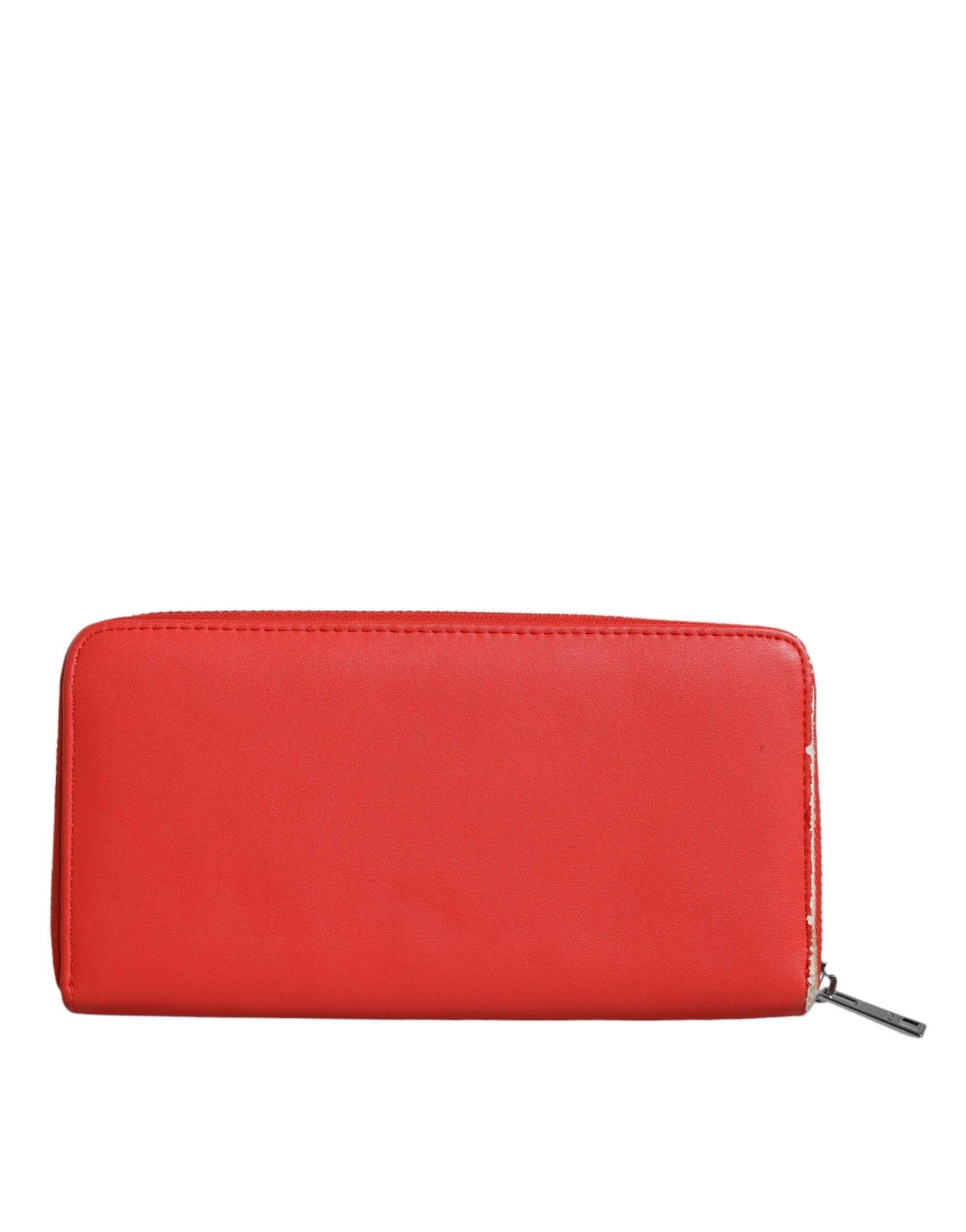 MSGM Red Leather Continental Zip Around Card Holder Bifold Clutch Wallet - Hilstor