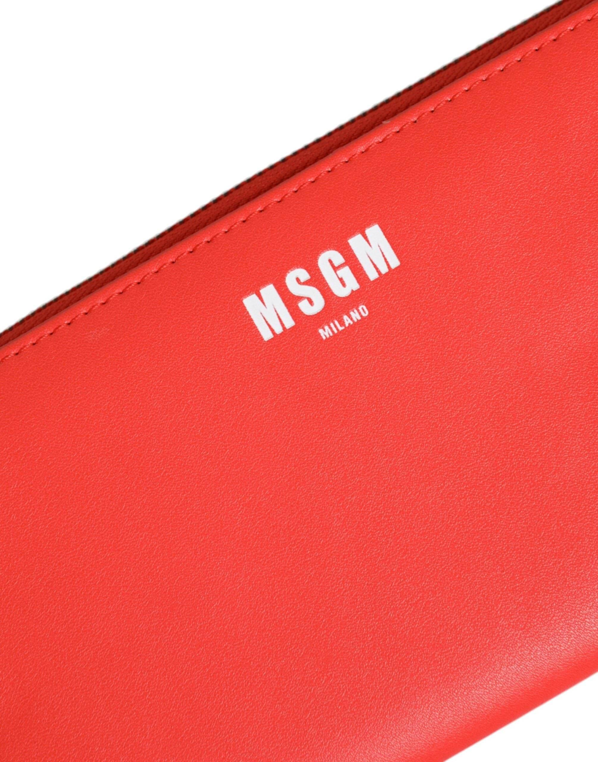 MSGM Red Leather Continental Zip Around Card Holder Bifold Clutch Wallet - Hilstor