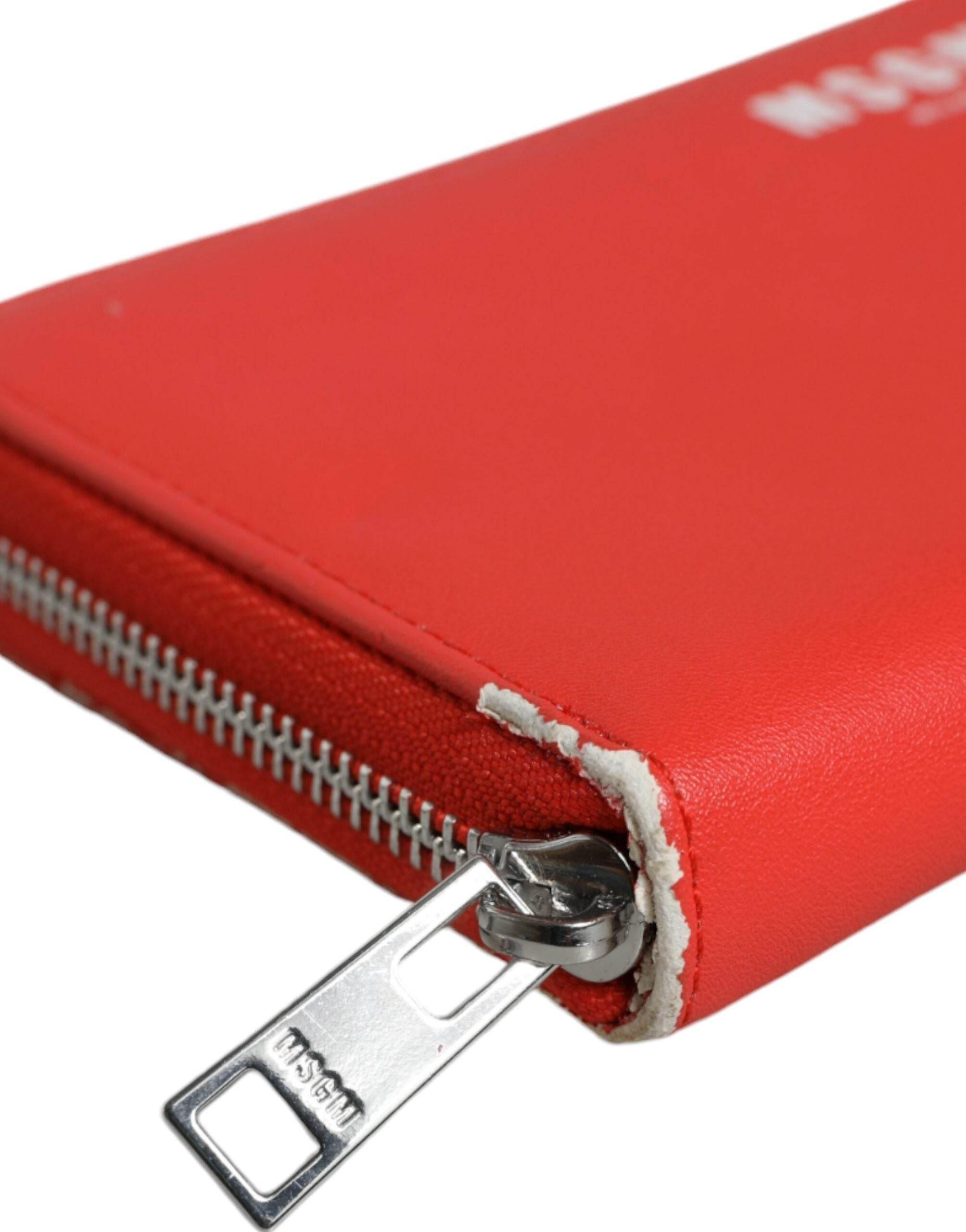MSGM Red Leather Continental Zip Around Card Holder Bifold Clutch Wallet - Hilstor