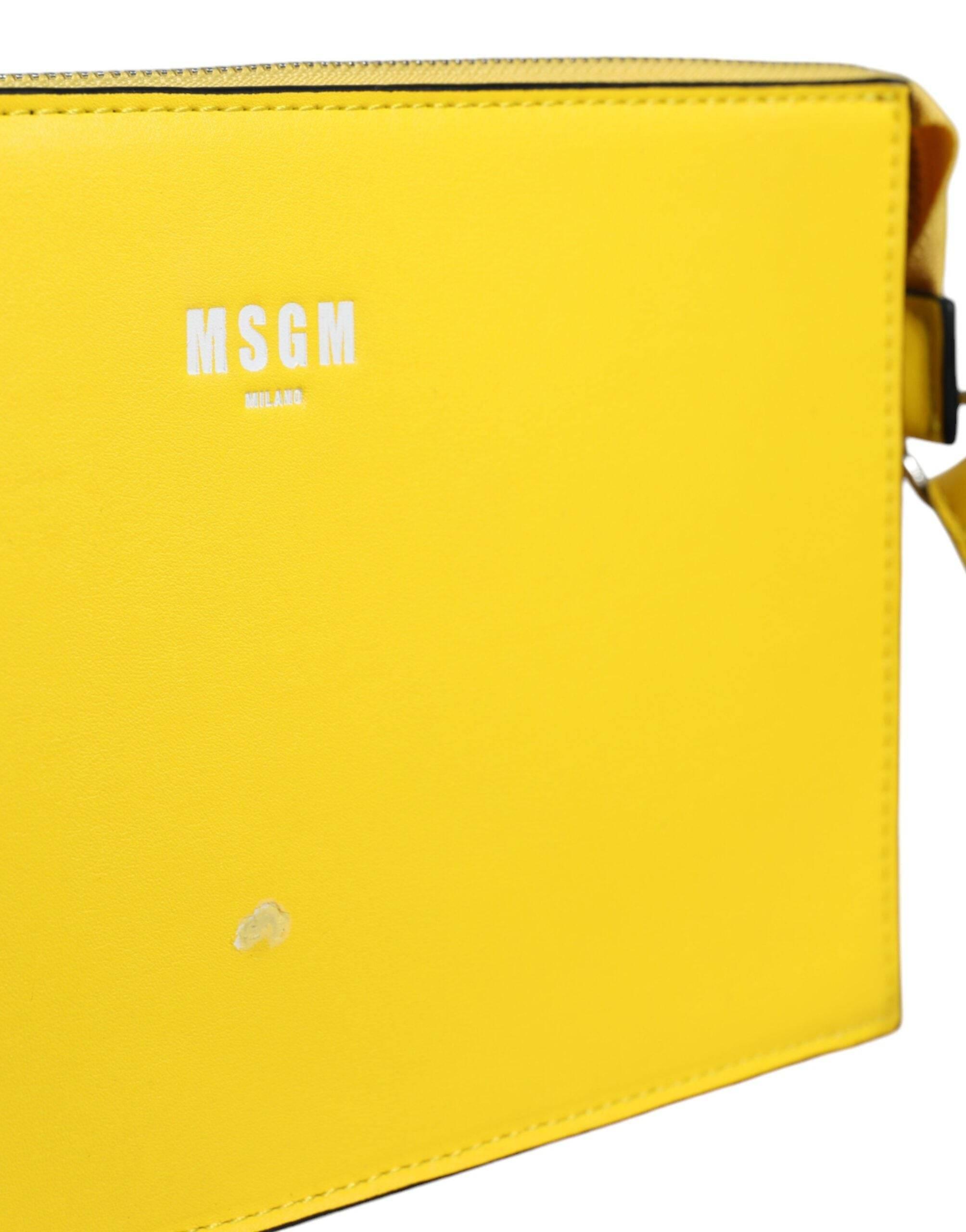 MSGM Yellow Leather Logo Crossbody Sling Shoulder Bag - Hilstor