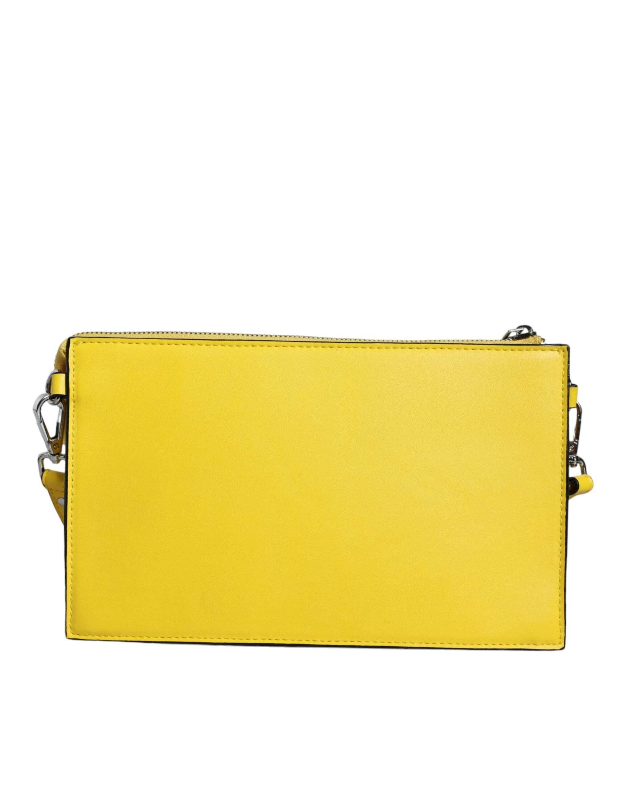 MSGM Yellow Leather Logo Crossbody Sling Shoulder Bag - Hilstor