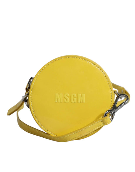 MSGM Yellow Leather Logo Crossbody Sling Shoulder Round Bag - Hilstor