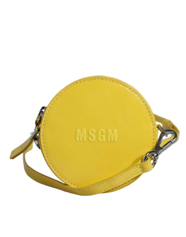 MSGM Yellow Leather Logo Crossbody Sling Shoulder Round Bag - Hilstor