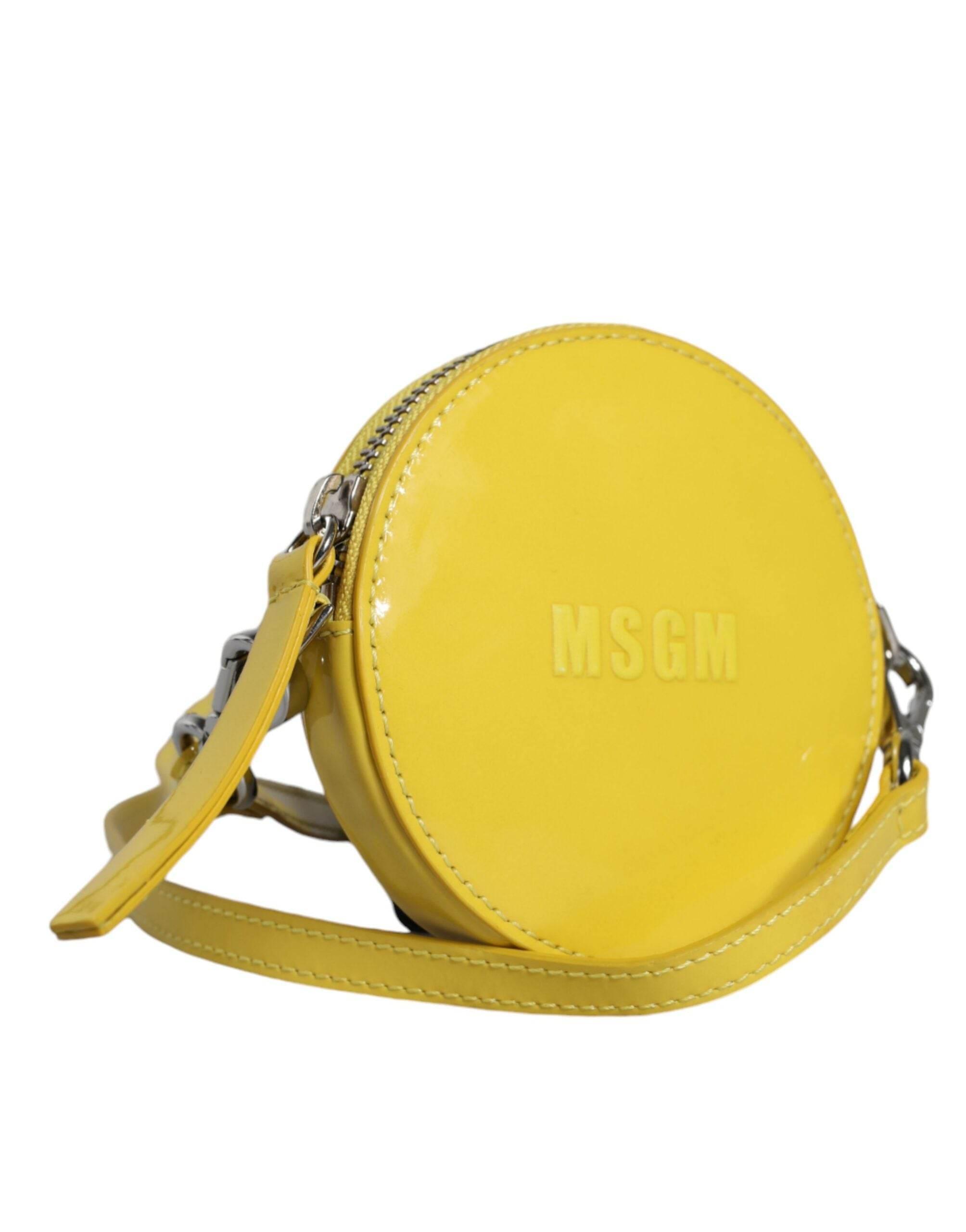 MSGM Yellow Leather Logo Crossbody Sling Shoulder Round Bag - Hilstor
