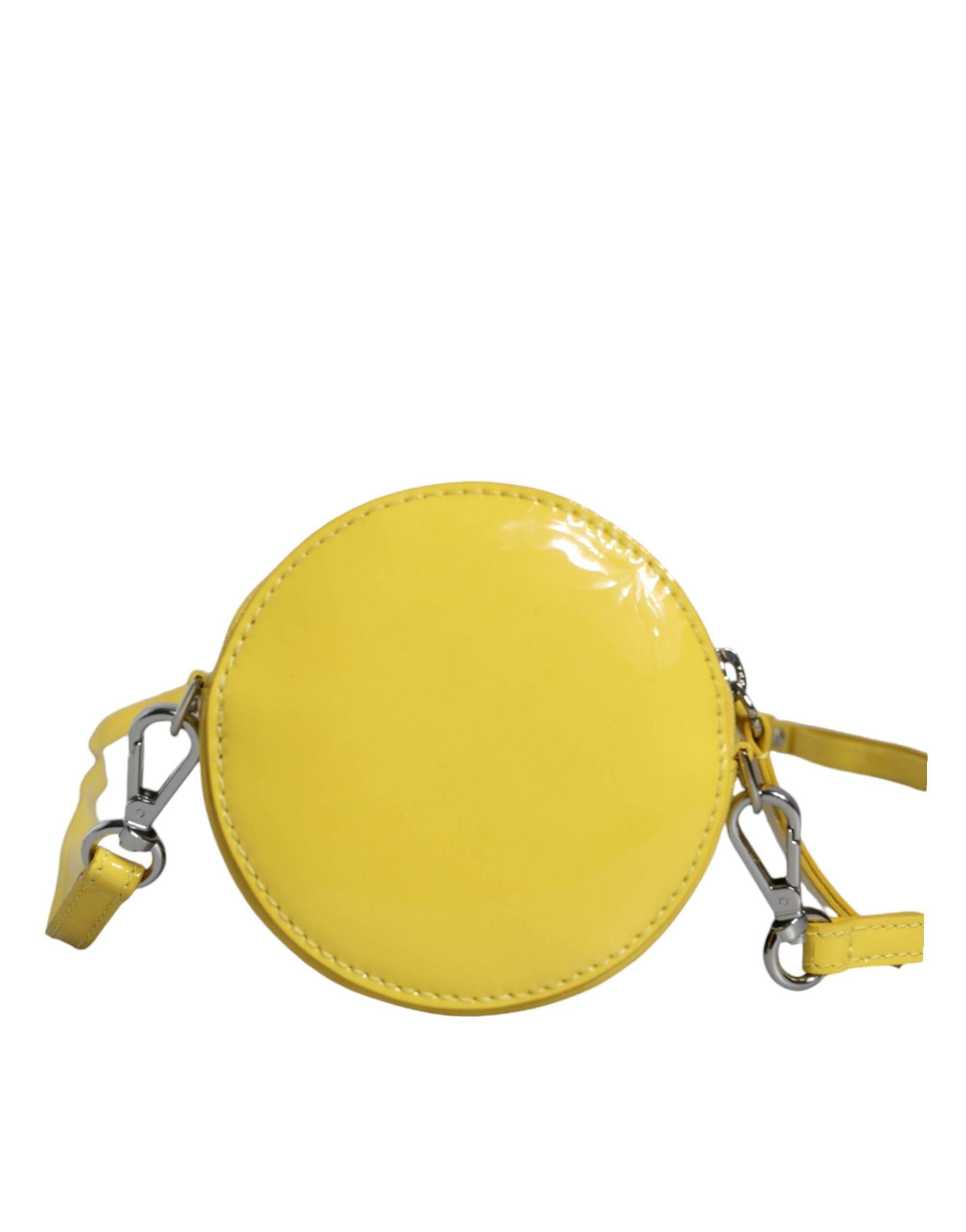 MSGM Yellow Leather Logo Crossbody Sling Shoulder Round Bag - Hilstor