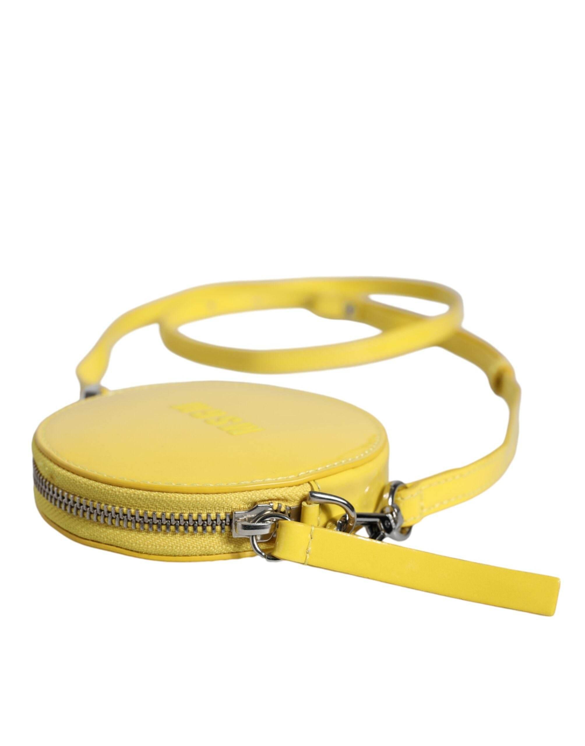 MSGM Yellow Leather Logo Crossbody Sling Shoulder Round Bag - Hilstor