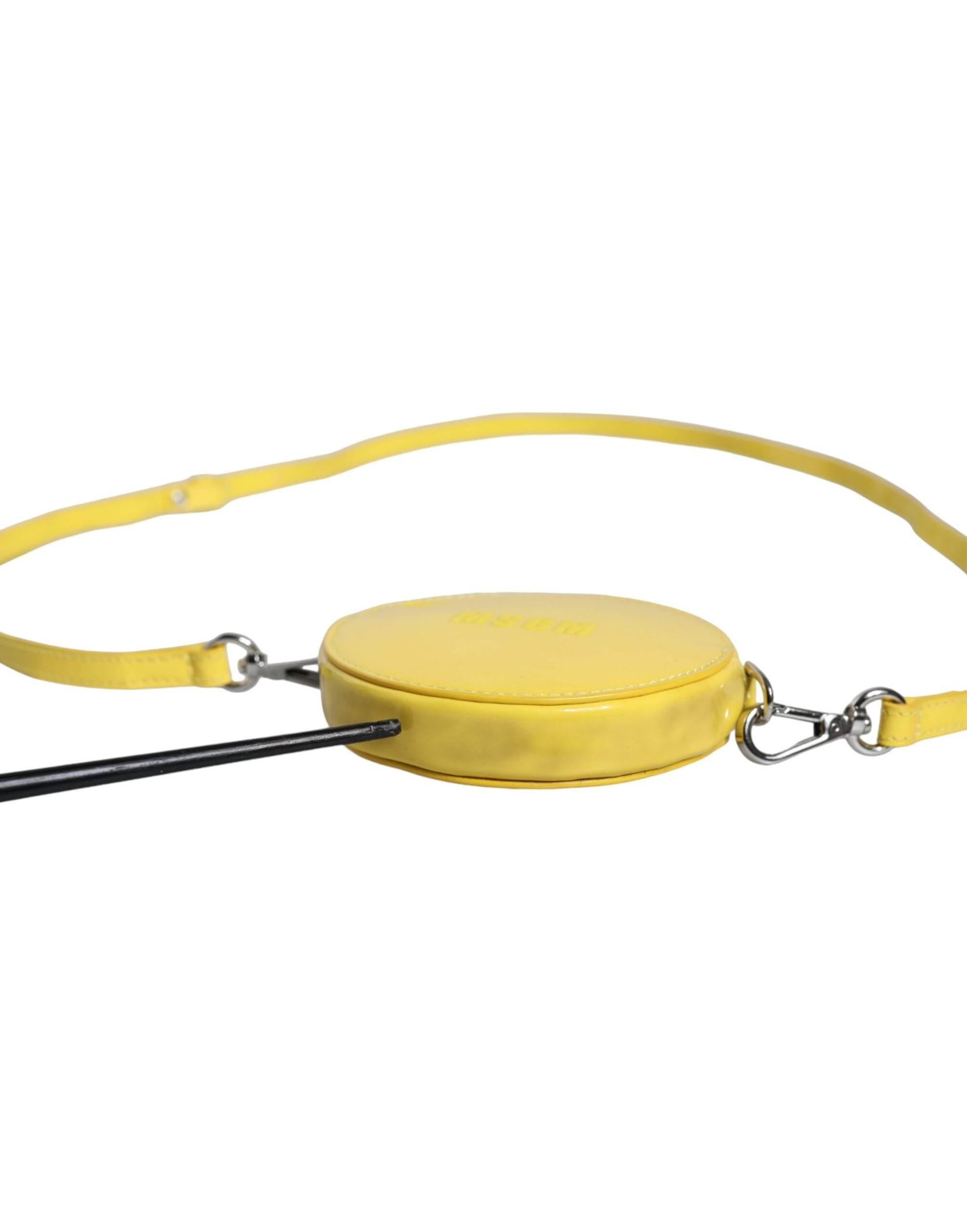 MSGM Yellow Leather Logo Crossbody Sling Shoulder Round Bag - Hilstor