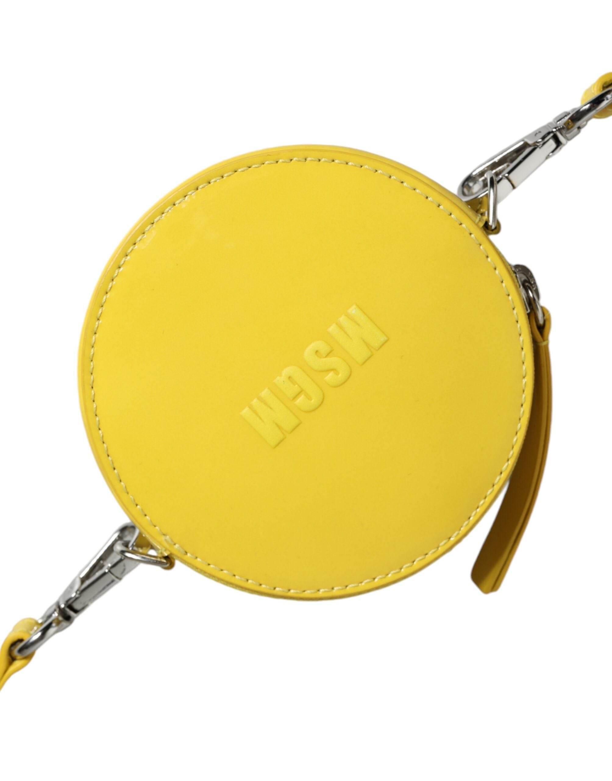 MSGM Yellow Leather Logo Crossbody Sling Shoulder Round Bag - Hilstor