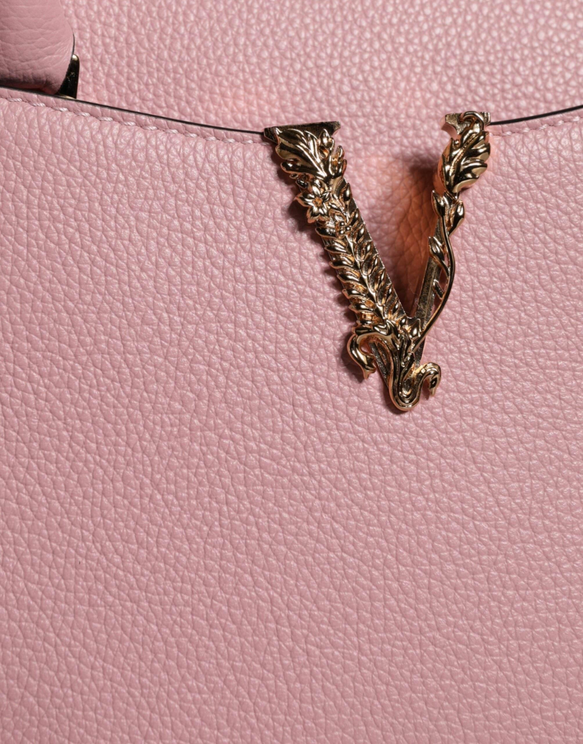 Versace Pink Small Top Handle Grainy Calf Leather Crossbody Bag - Hilstor
