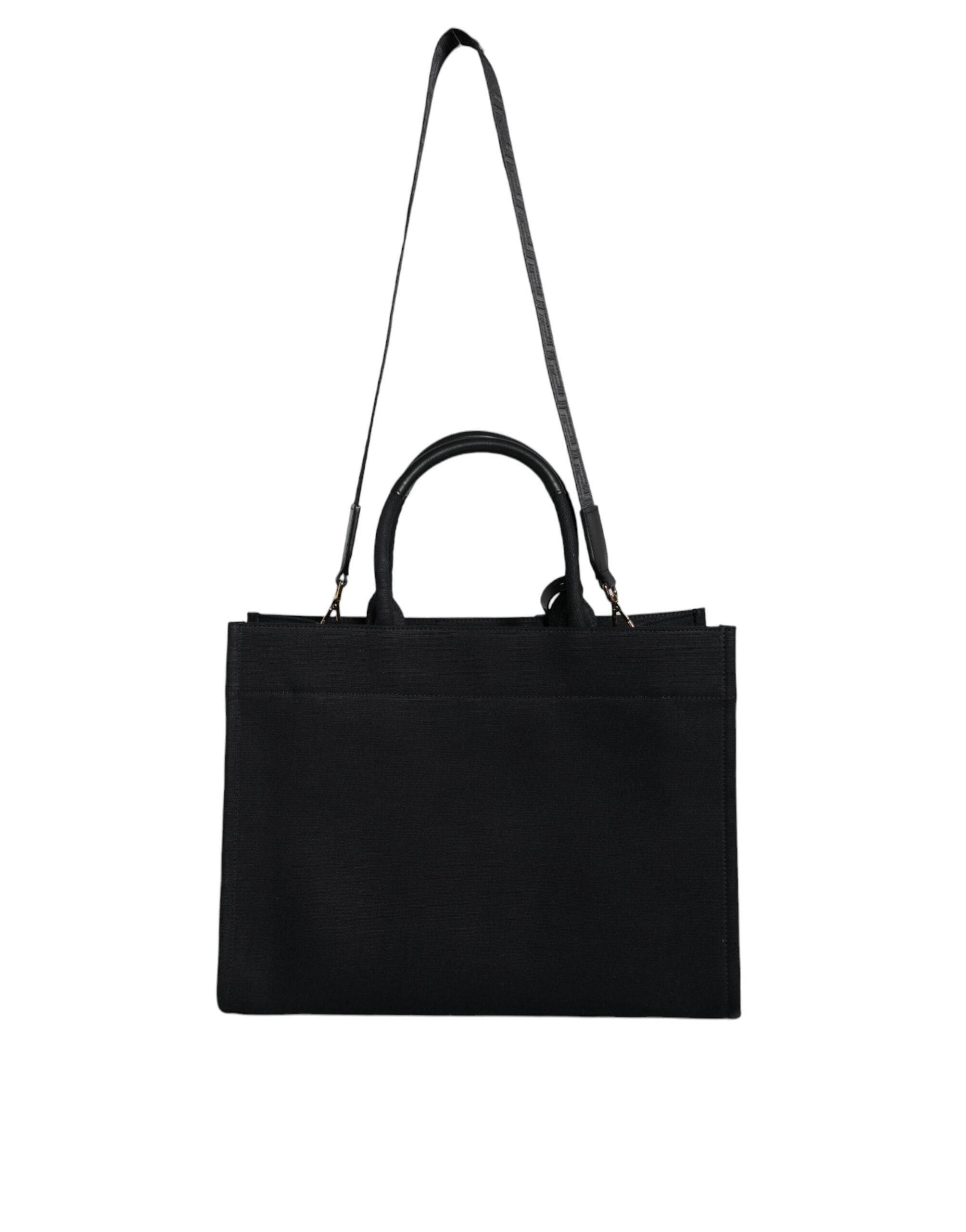 Versace Black Top Handle Canvas Leather Logo Crossbody Tote Bag - Hilstor