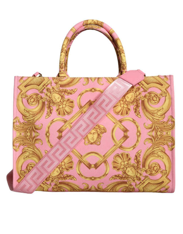 Versace Pink Printed Large Fabric Leather Shopping Tote Bag - Hilstor