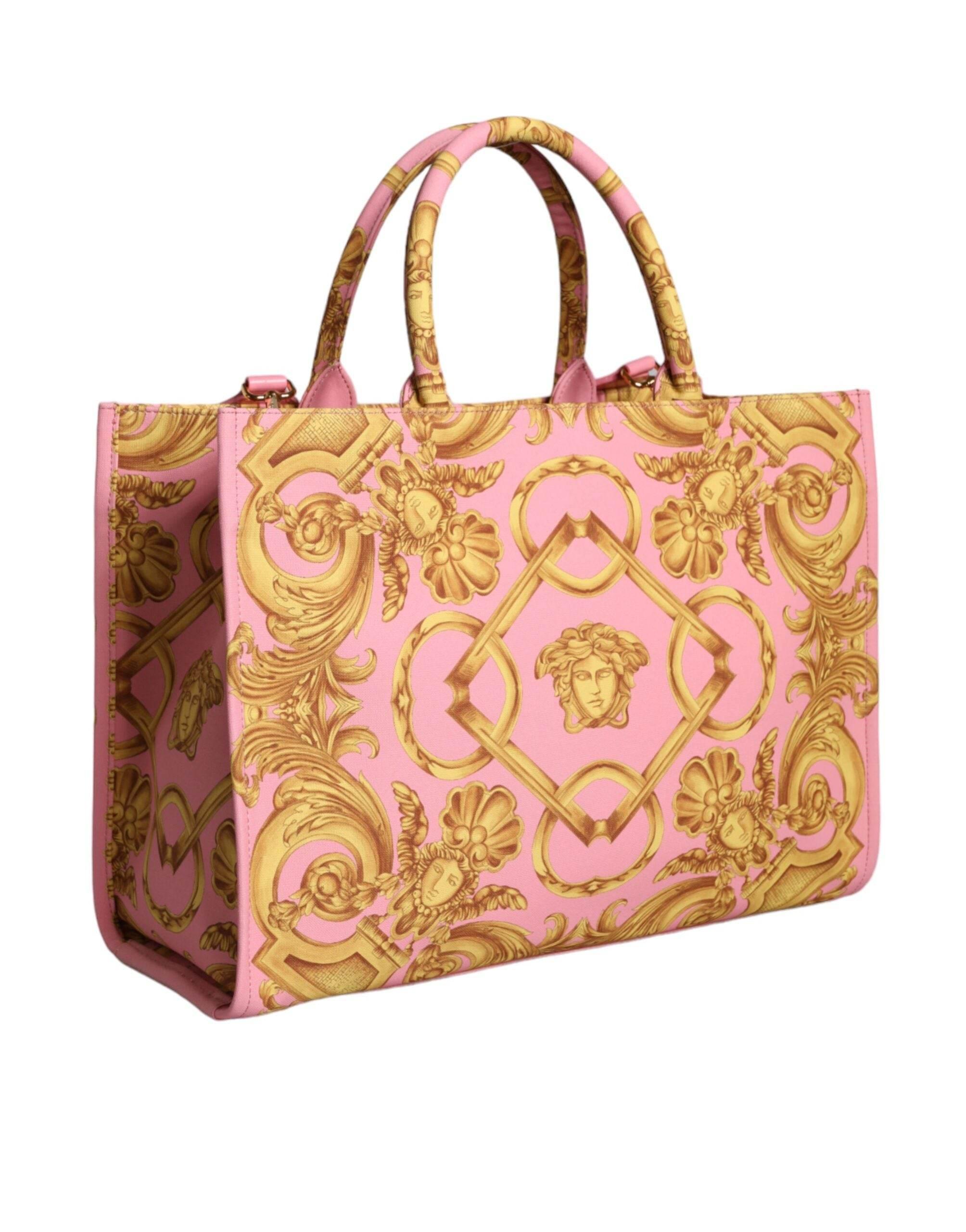 Versace Pink Printed Large Fabric Leather Shopping Tote Bag - Hilstor