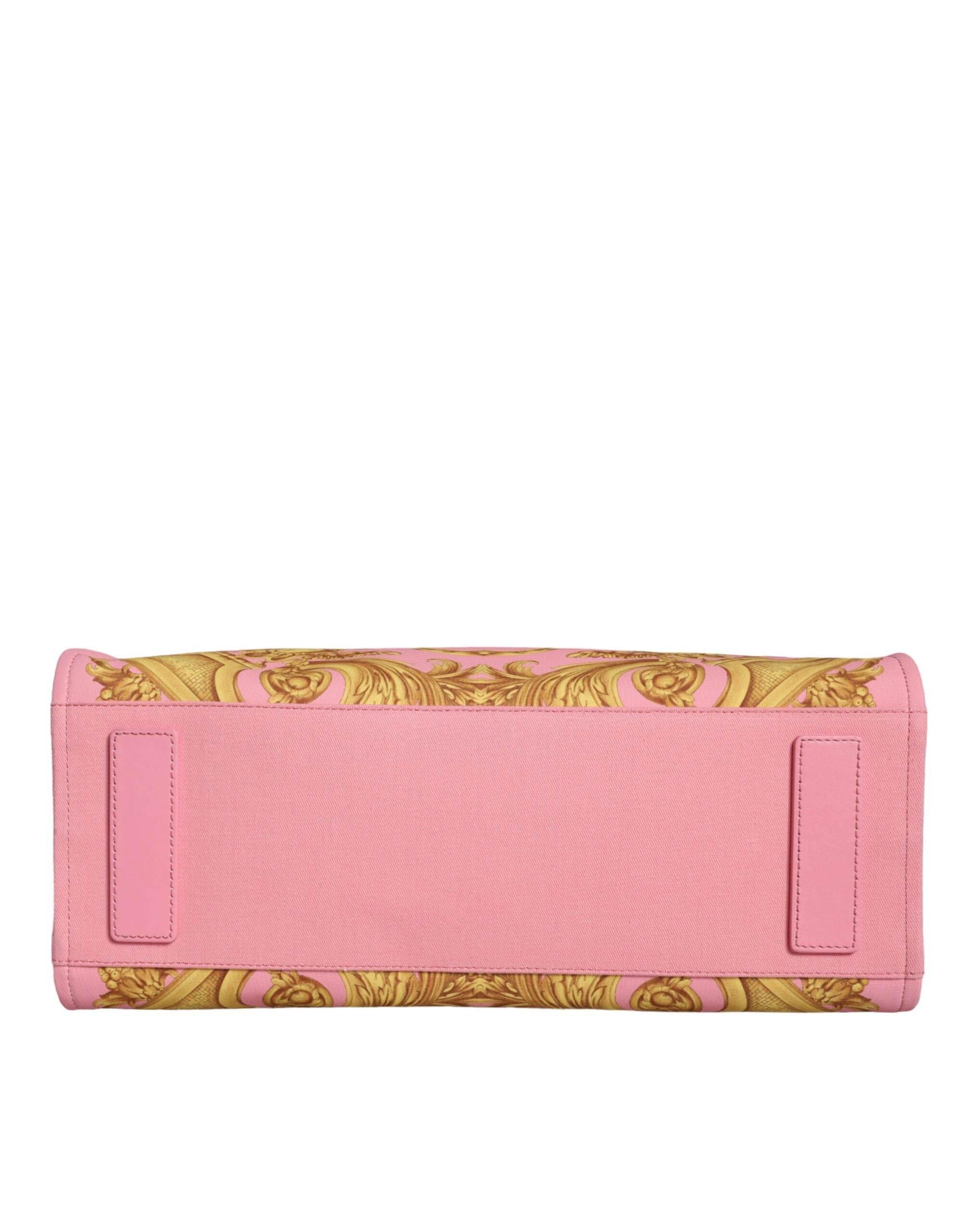 Versace Pink Printed Large Fabric Leather Shopping Tote Bag - Hilstor