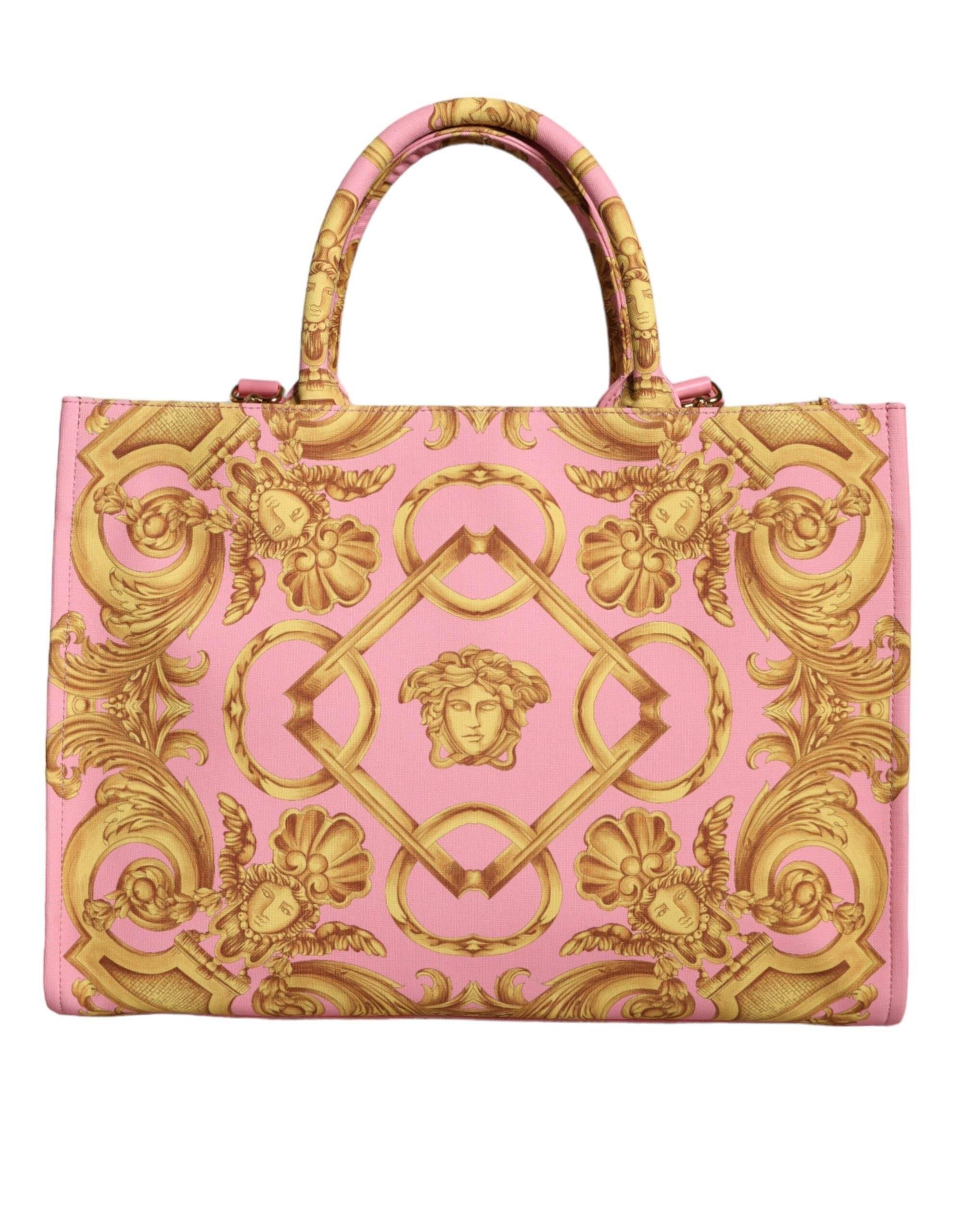 Versace Pink Printed Large Fabric Leather Shopping Tote Bag - Hilstor