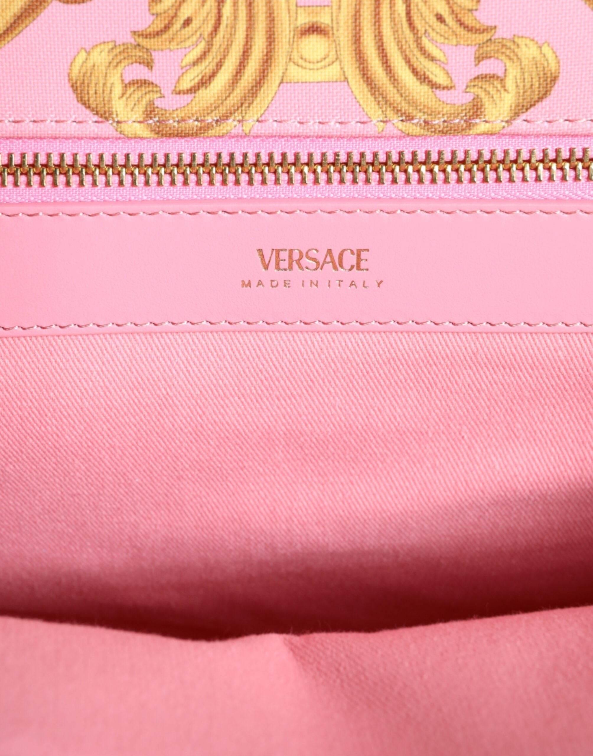 Versace Pink Printed Large Fabric Leather Shopping Tote Bag - Hilstor