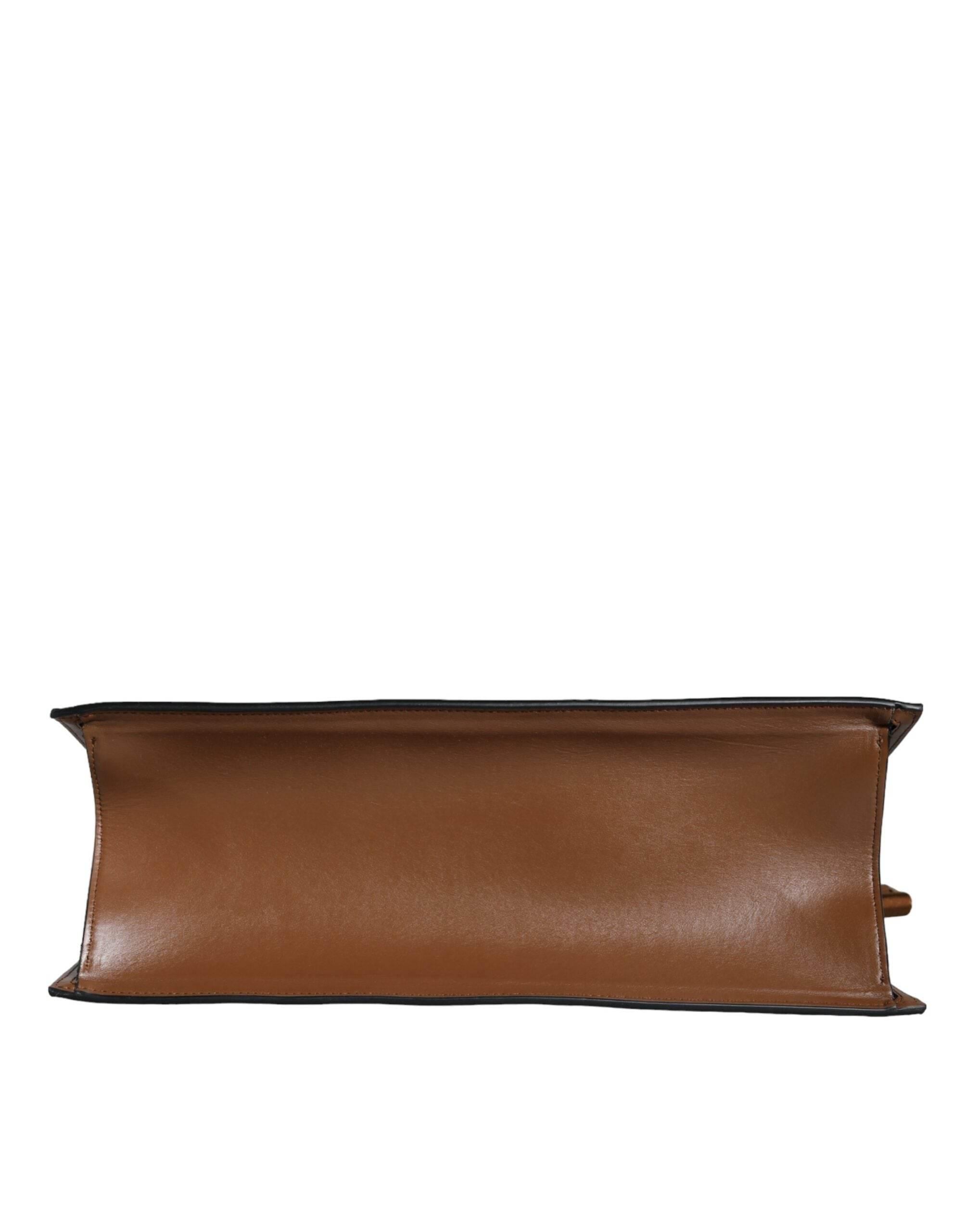 Versace Brown Top Handle Jacquard Leather Logo Crossbody Tote Bag - Hilstor