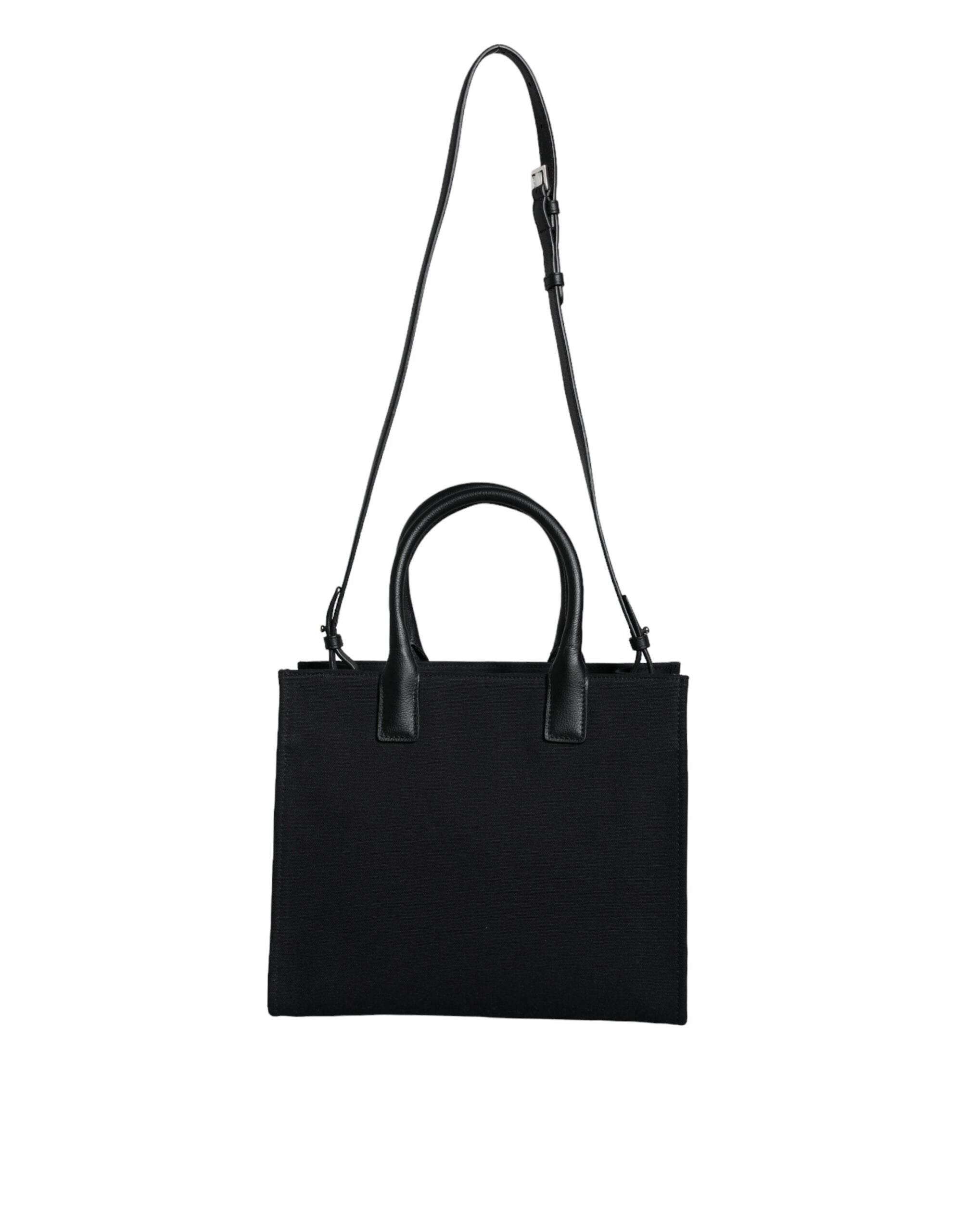 Versace Black Top Handle Canvas Leather Logo Crossbody Tote Bag - Hilstor