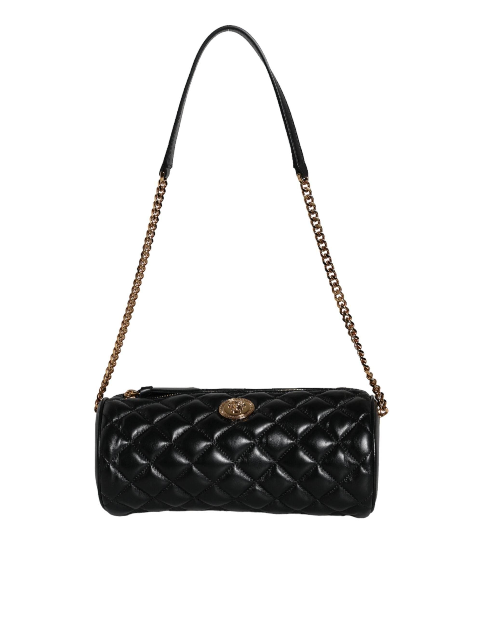 Versace Black Mini Quilted Lambskin Leather Crossbody Sling Bag - Hilstor