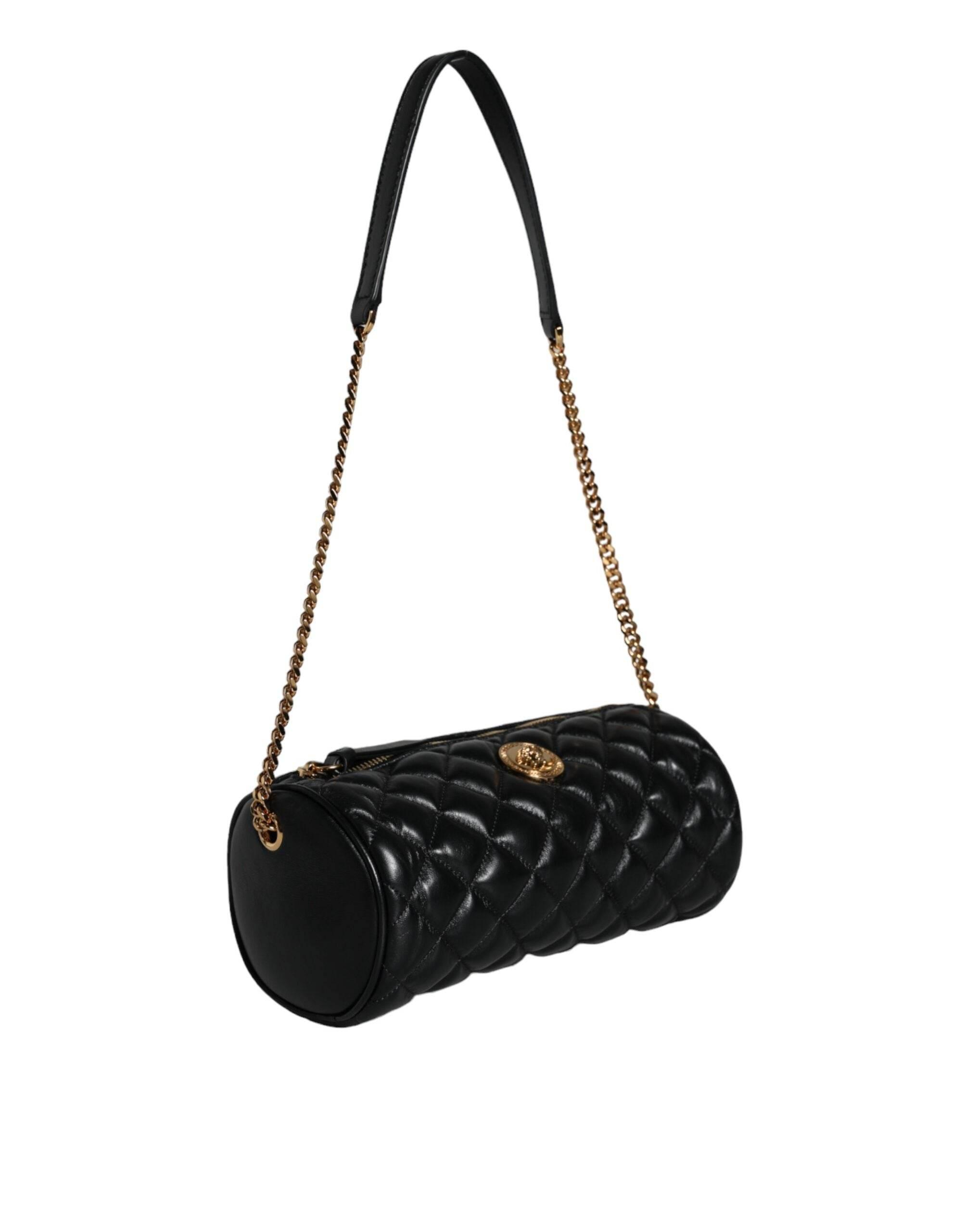 Versace Black Mini Quilted Lambskin Leather Crossbody Sling Bag - Hilstor
