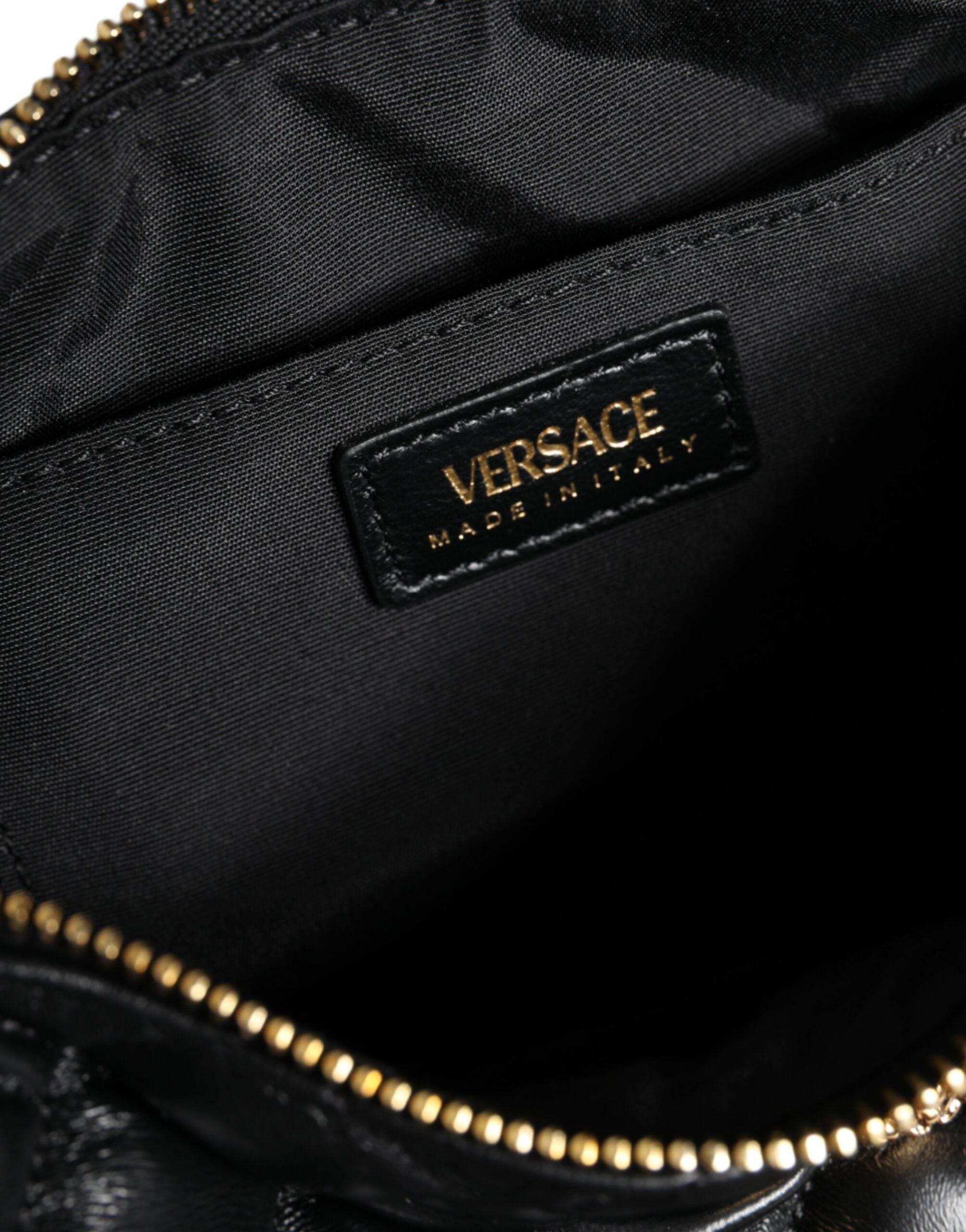 Versace Black Mini Quilted Lambskin Leather Crossbody Sling Bag - Hilstor
