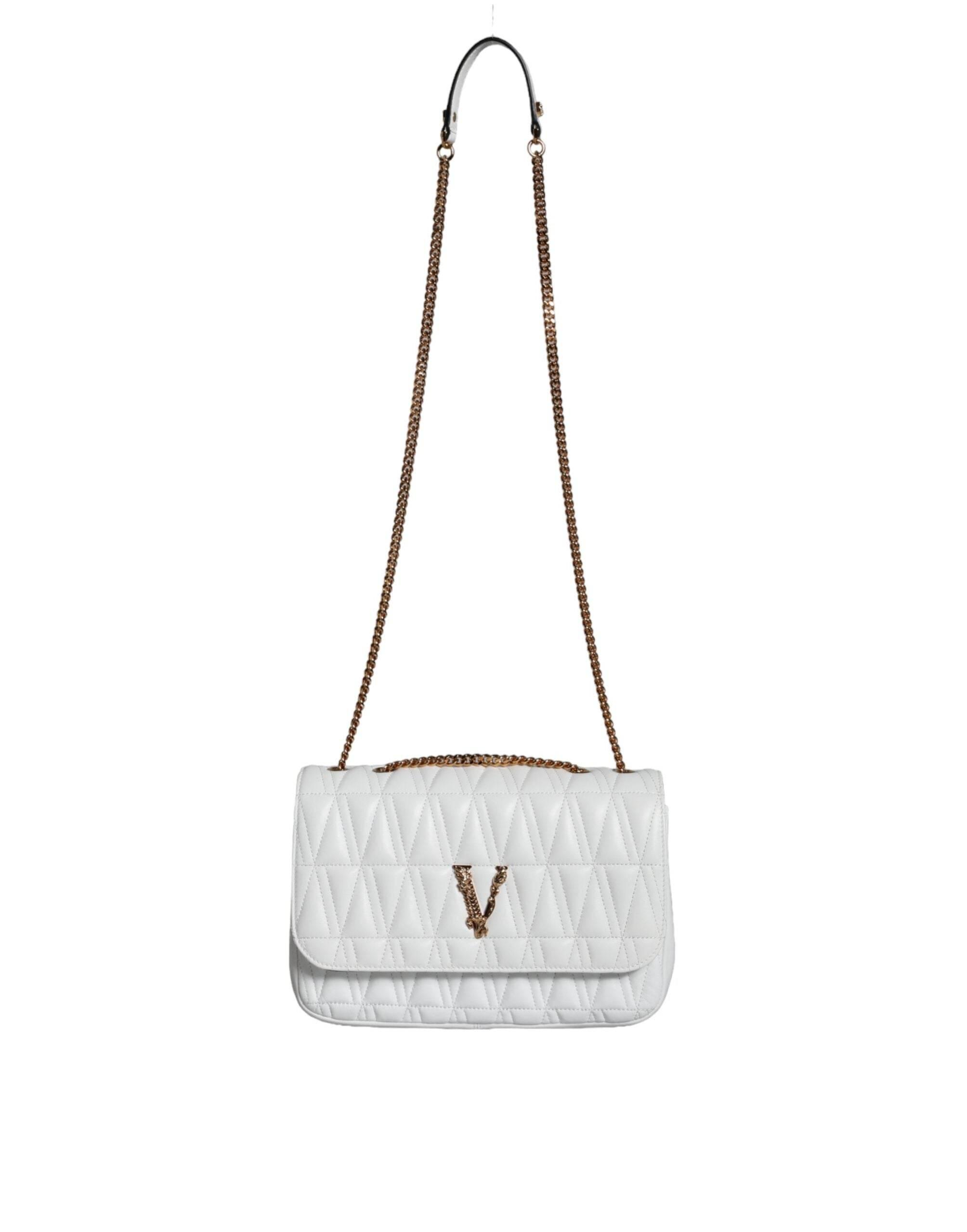 Versace White Mini Nappa Leather Crossbody Shoulder Bag - Hilstor