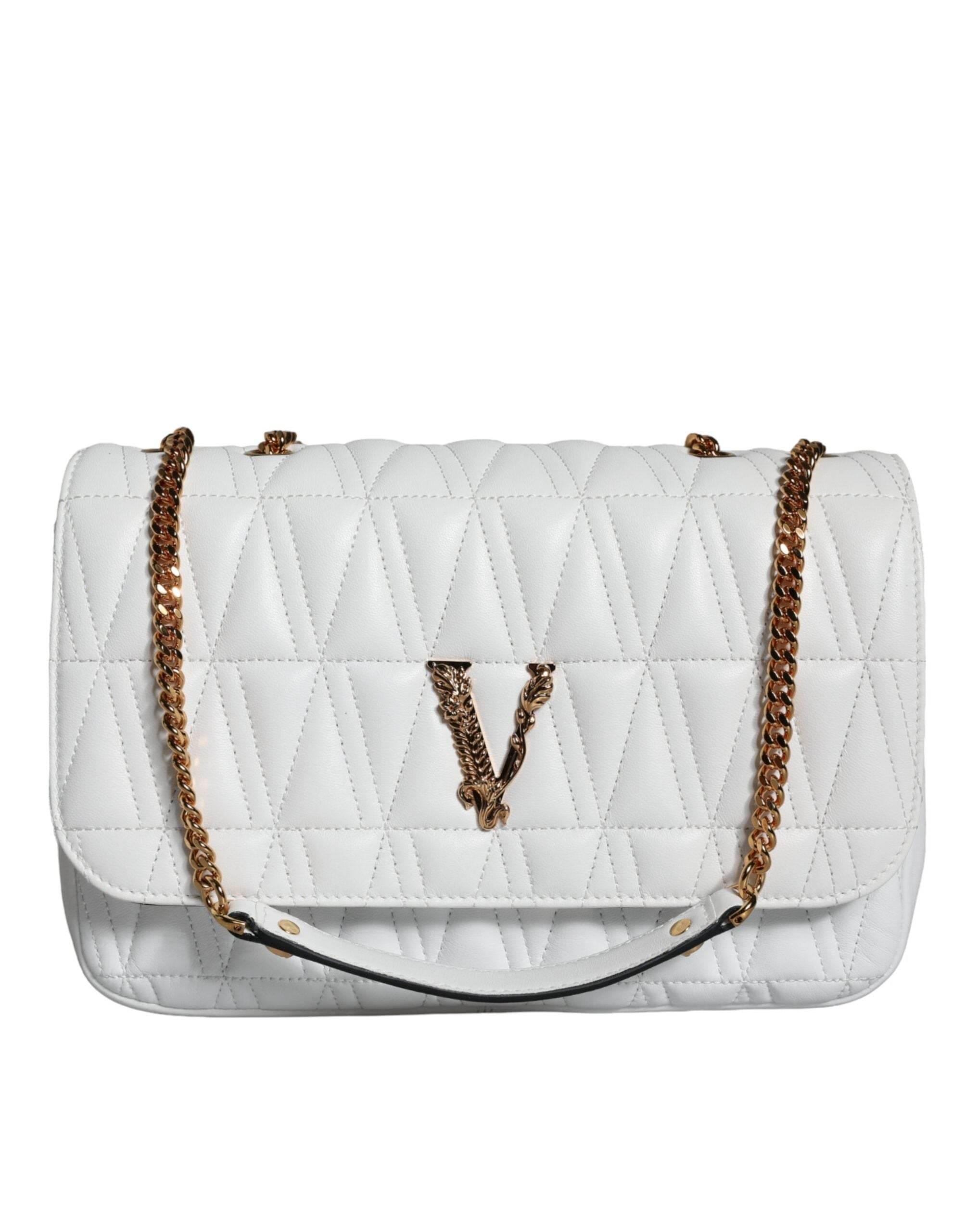 Versace White Mini Nappa Leather Crossbody Shoulder Bag - Hilstor