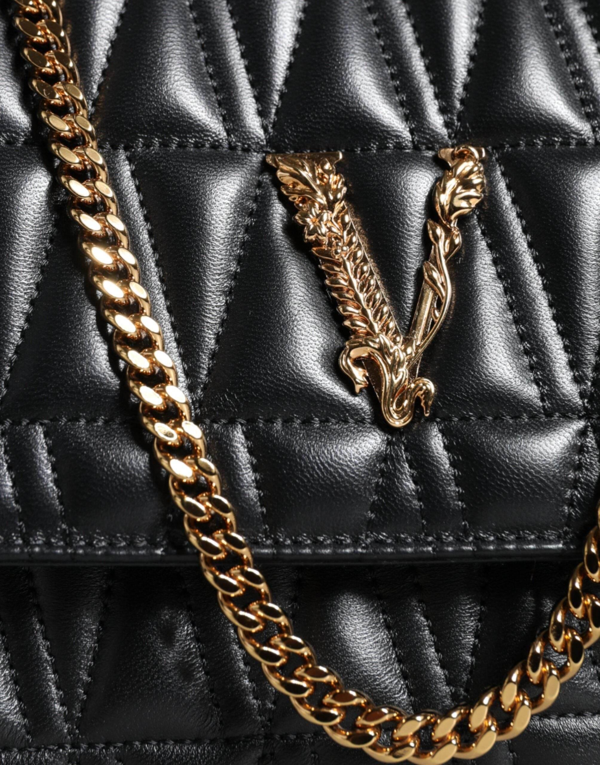 Versace Black Mini Nappa Leather Crossbody Shoulder Bag - Hilstor