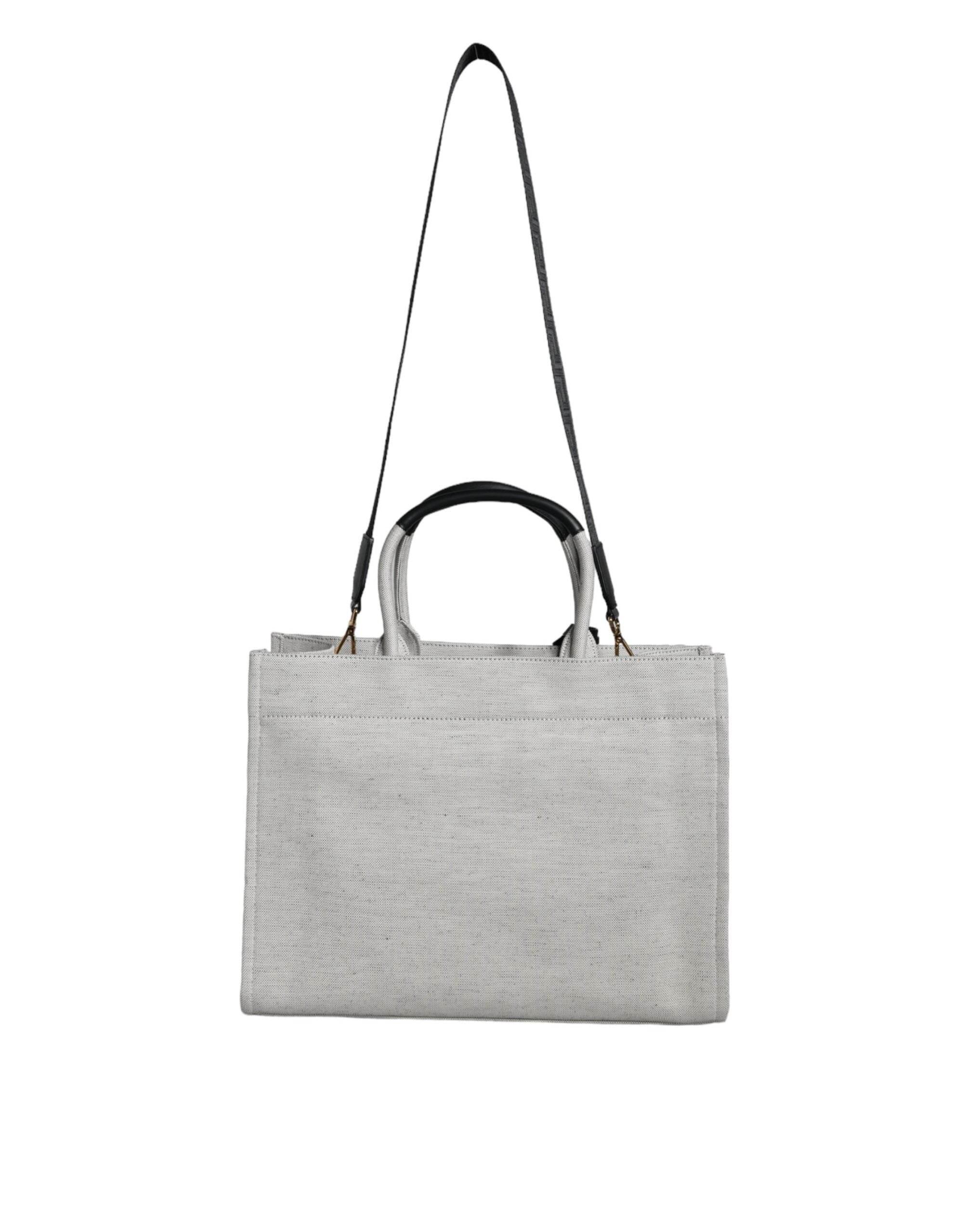 Versace White Top Handle Canvas Leather Logo Crossbody Tote Bag - Hilstor