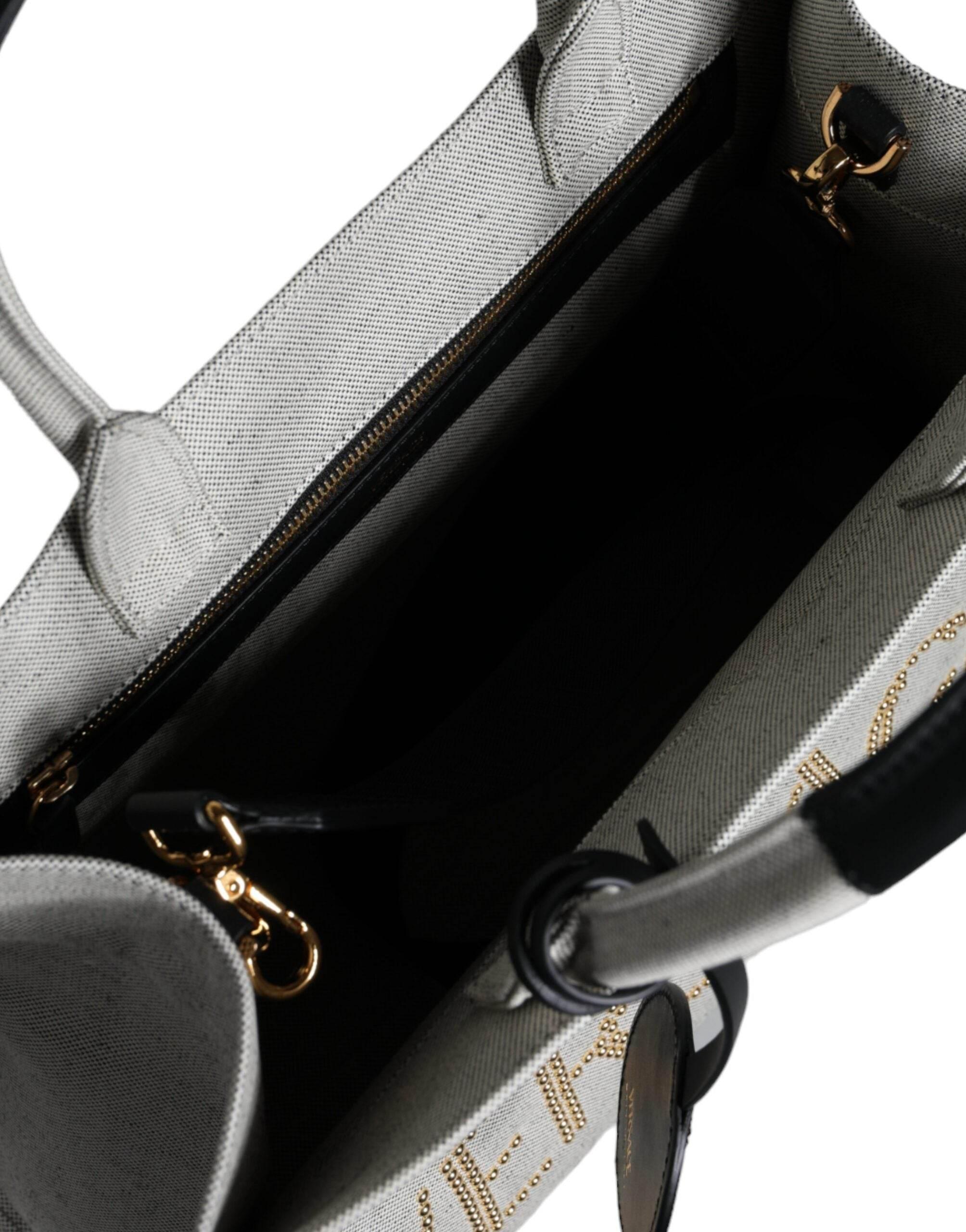 Versace White Top Handle Canvas Leather Logo Crossbody Tote Bag - Hilstor